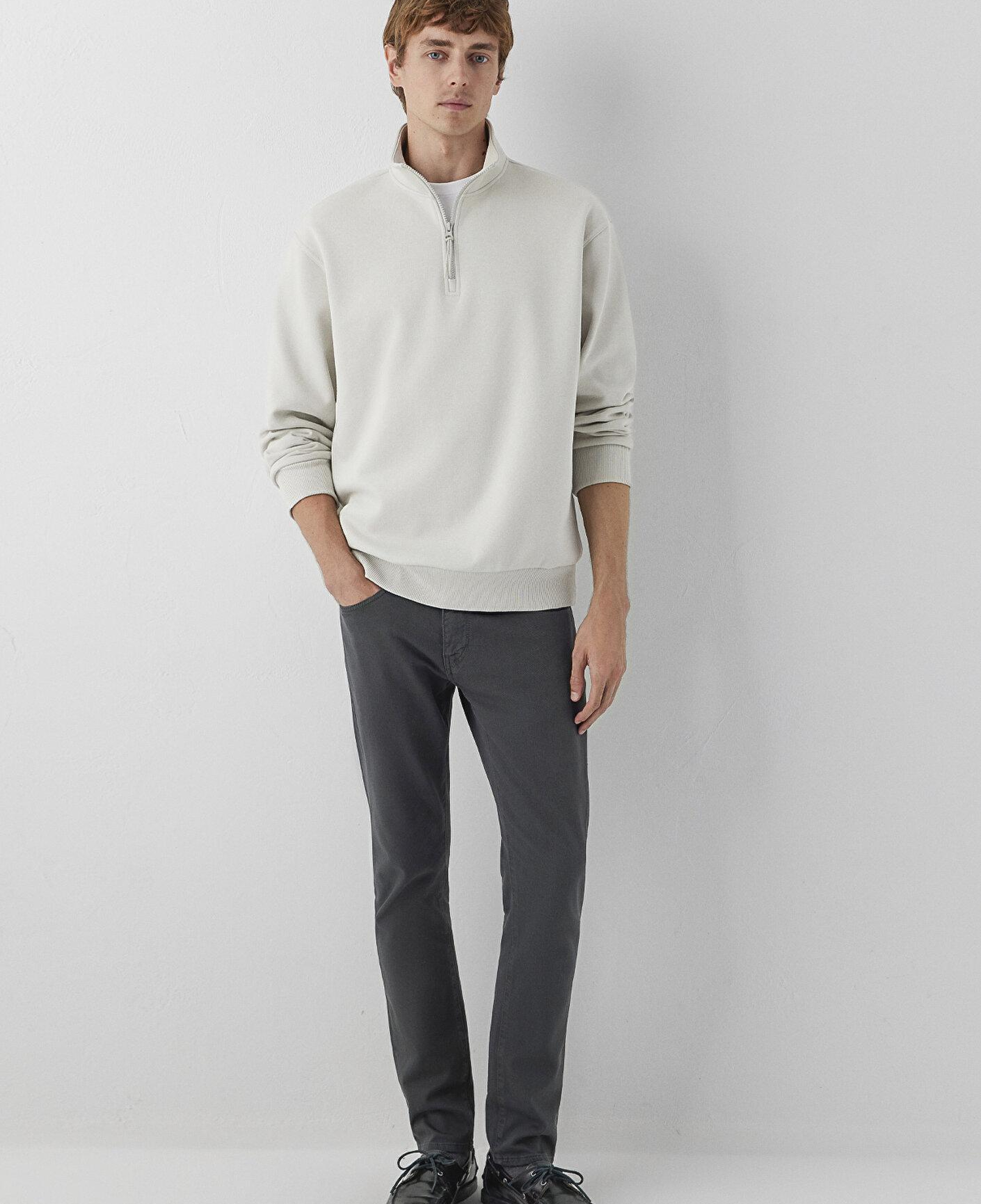 Mavi Yarı Fermuarlı Bej Basic Sweatshirt 0S10278-70144