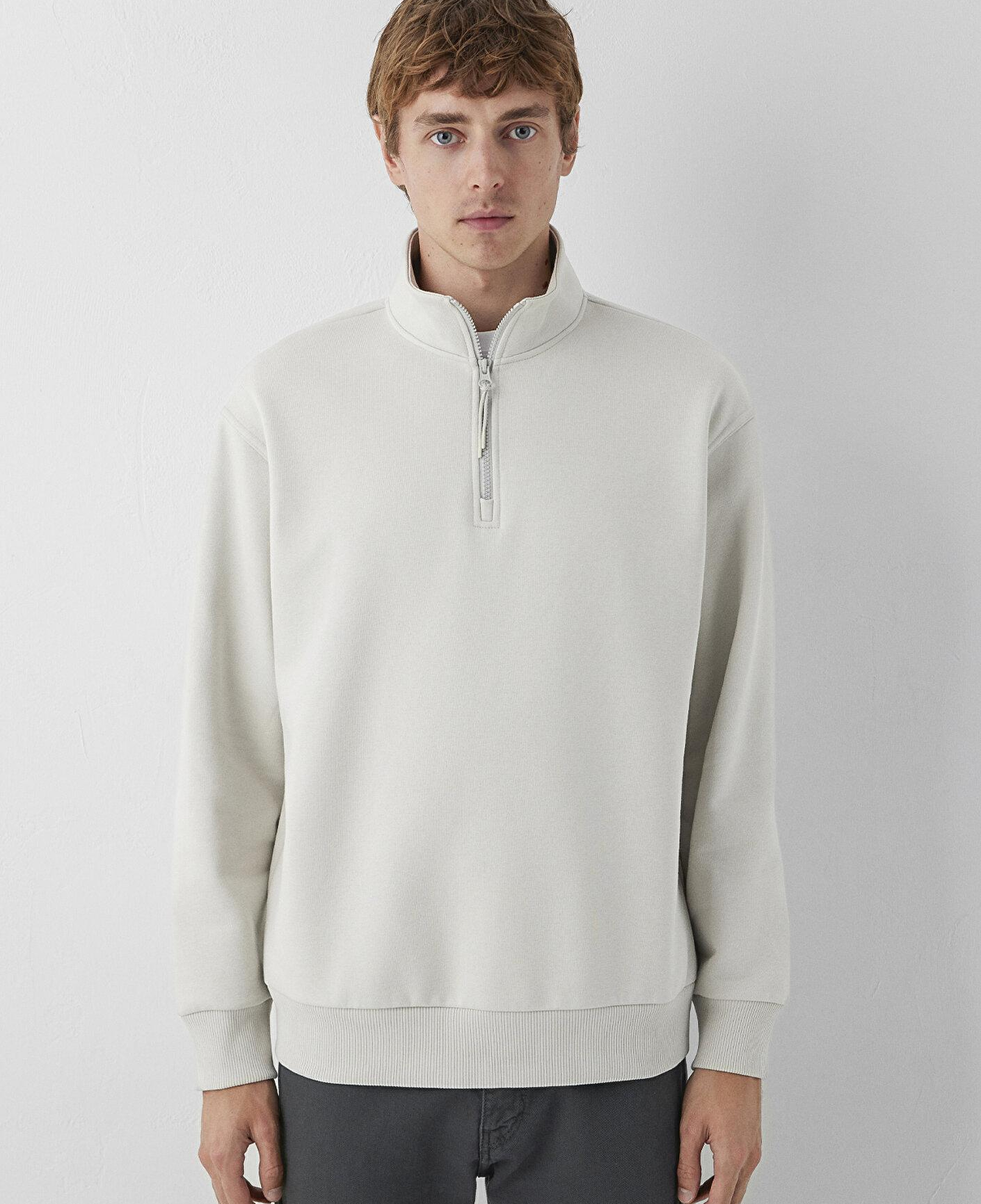 Mavi Yarı Fermuarlı Bej Basic Sweatshirt 0S10278-70144