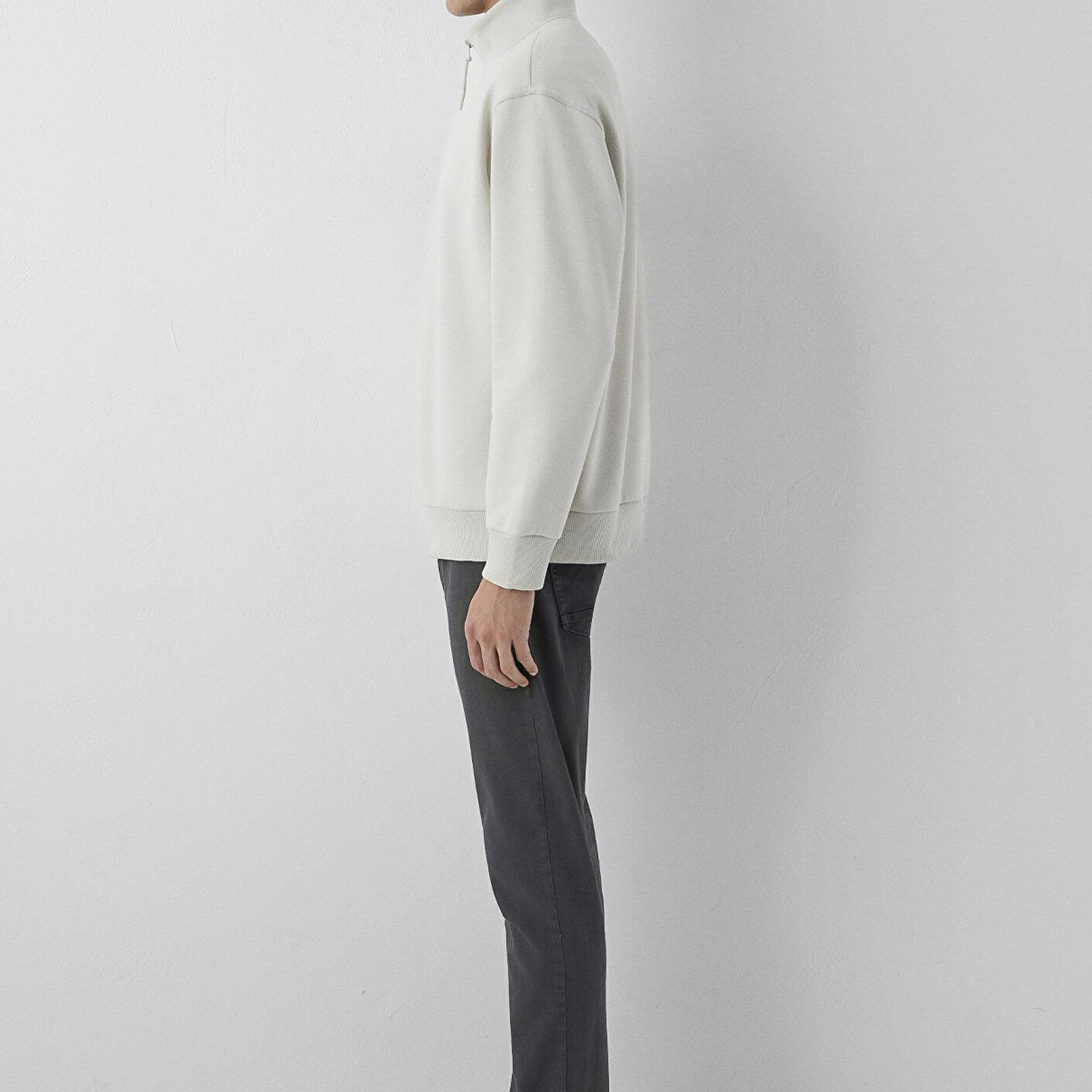 Mavi Yarı Fermuarlı Bej Basic Sweatshirt 0S10278-70144