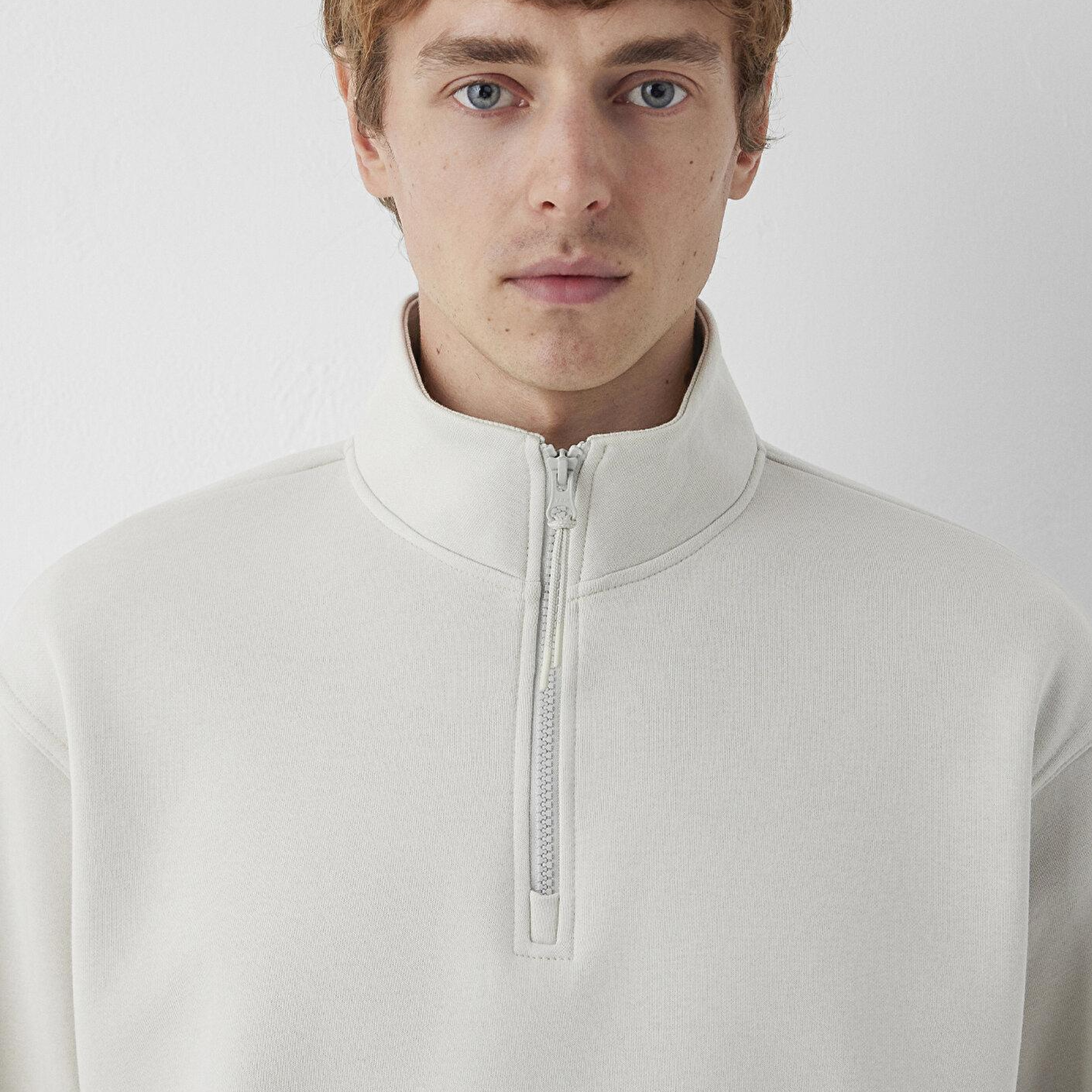 Mavi Yarı Fermuarlı Bej Basic Sweatshirt 0S10278-70144