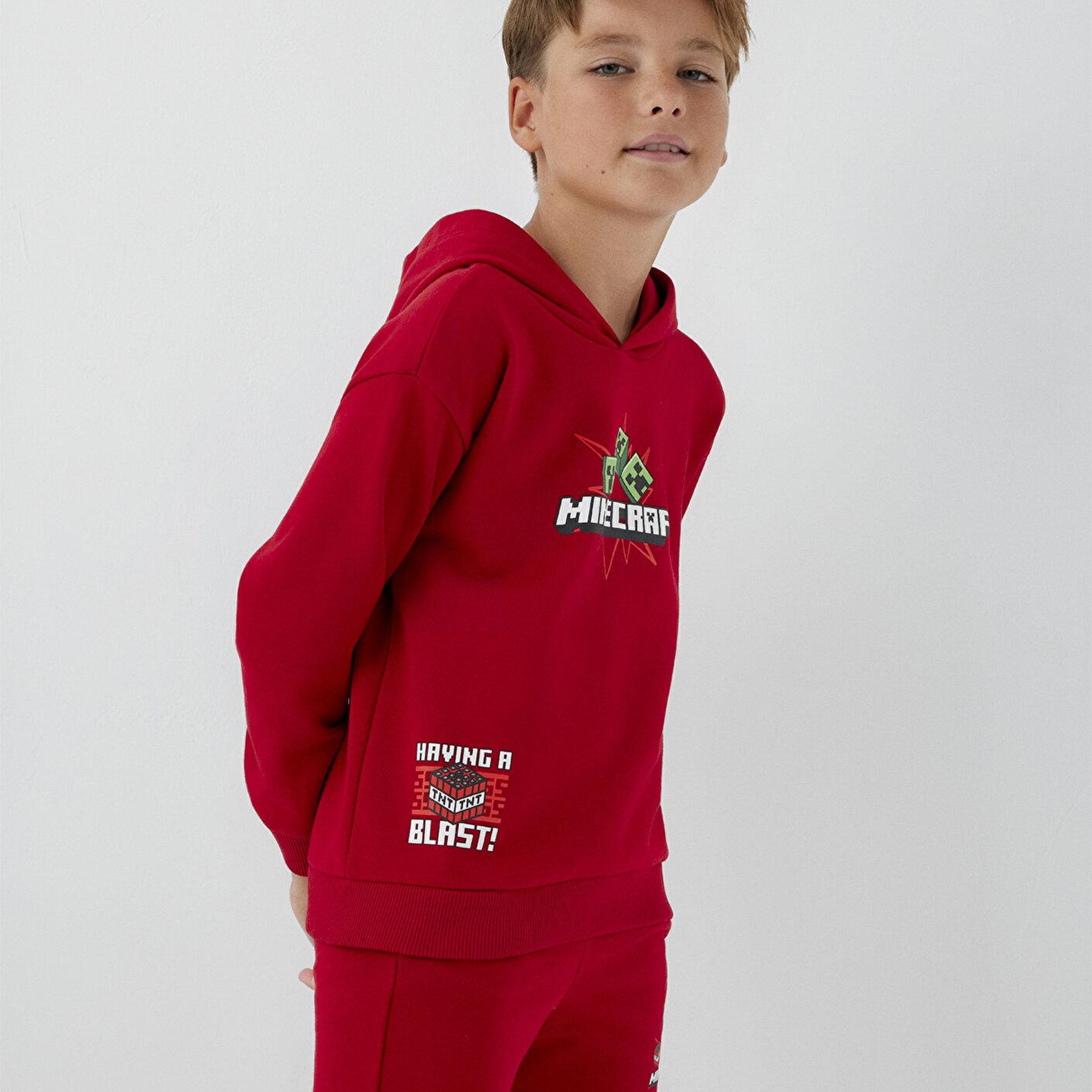 Mavi Minecraft Baskılı Kapüşonlu Sweatshirt 6S10188-80638