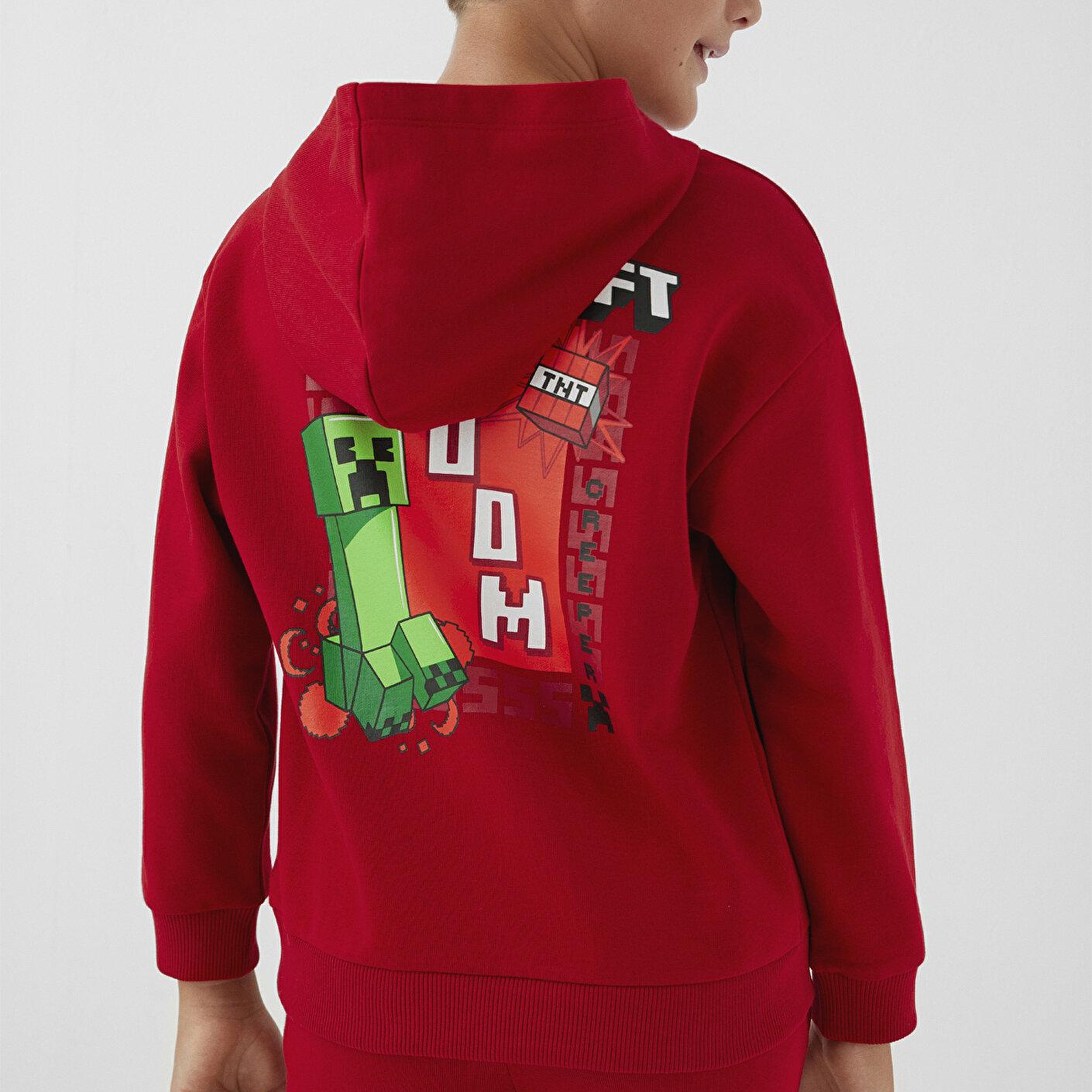 Mavi Minecraft Baskılı Kapüşonlu Sweatshirt 6S10188-80638