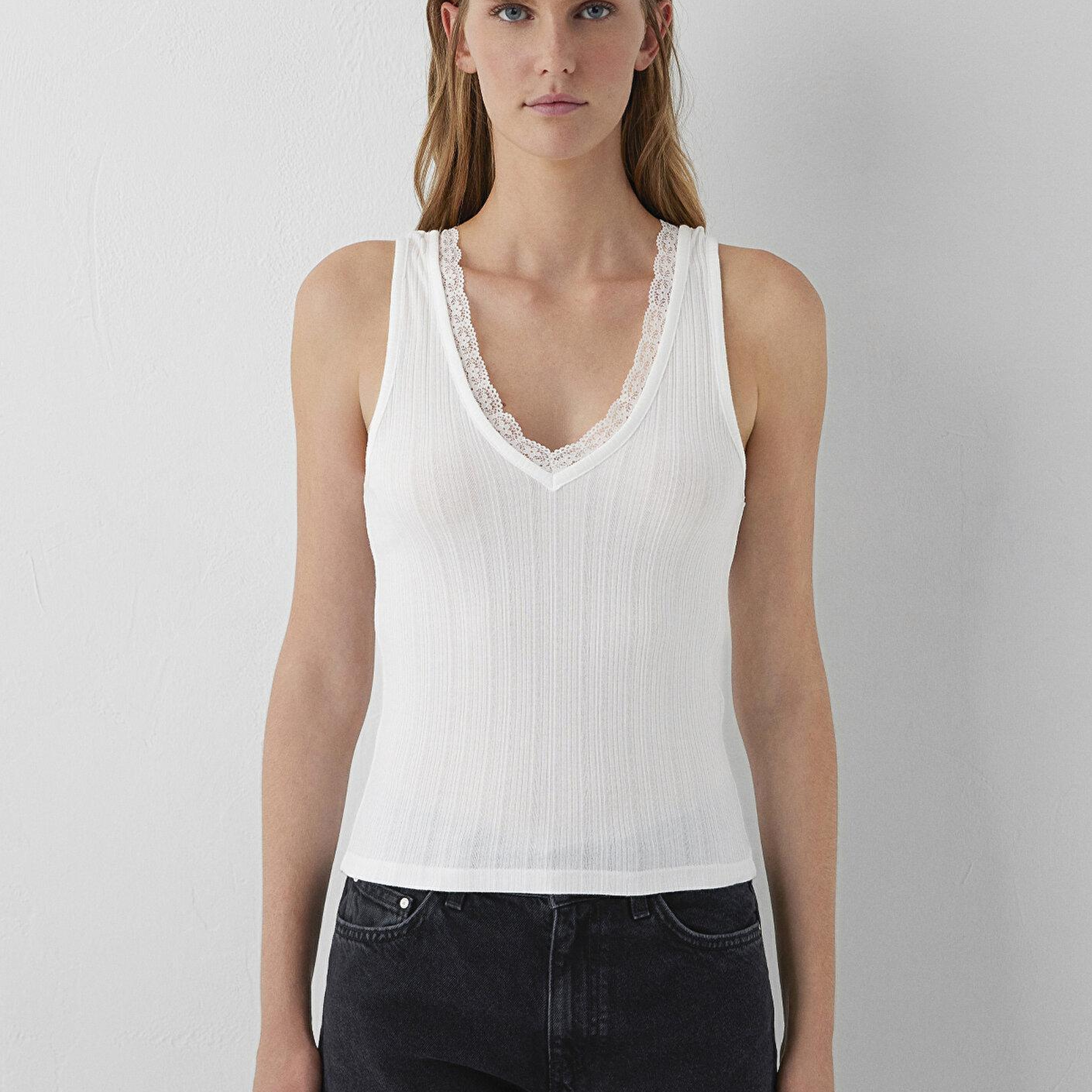 Mavi Modal (Tencel™) Karışımlı Ekru Atlet Fitted / Vücuda Oturan Kesim 1614026-70057
