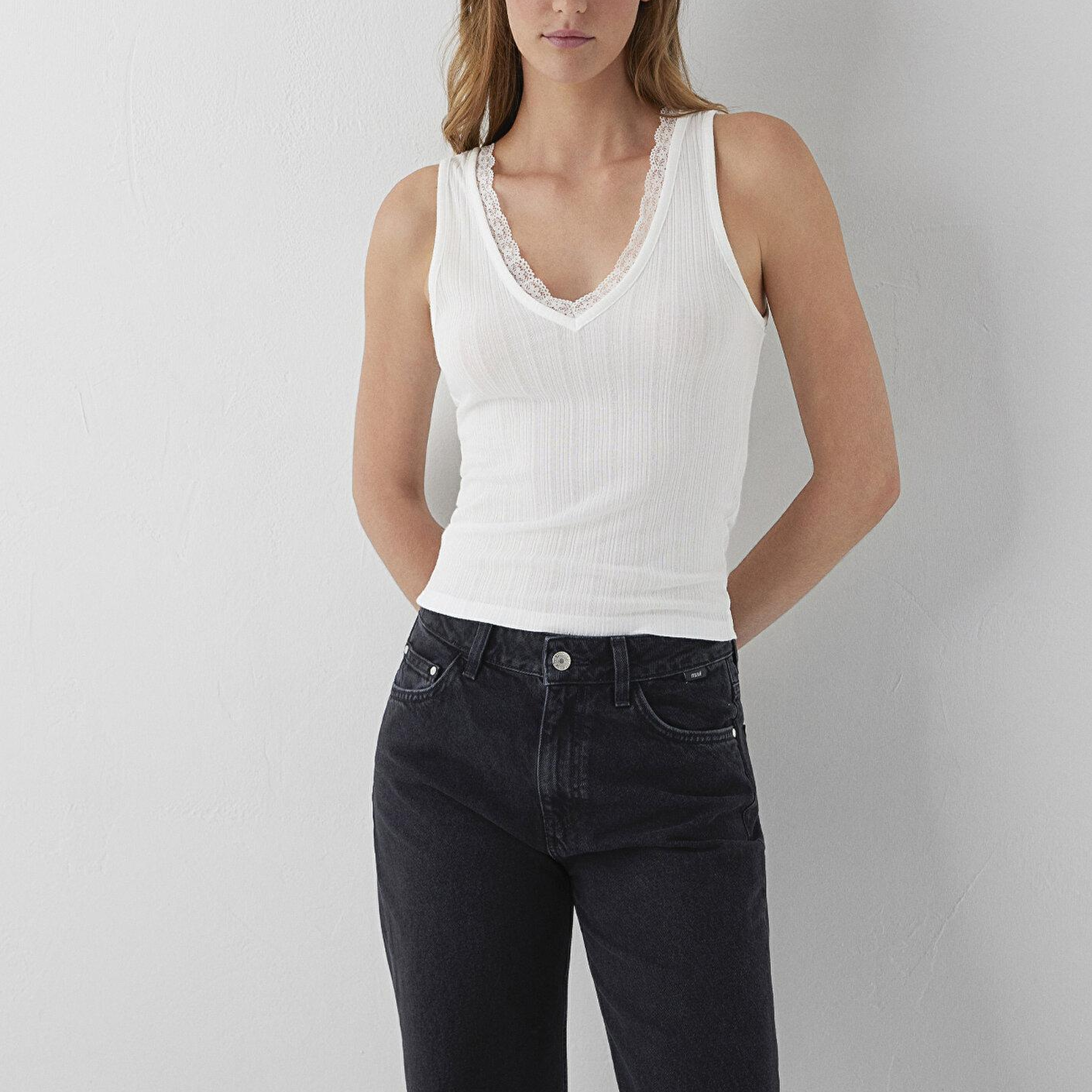 Mavi Modal (Tencel™) Karışımlı Ekru Atlet Fitted / Vücuda Oturan Kesim 1614026-70057