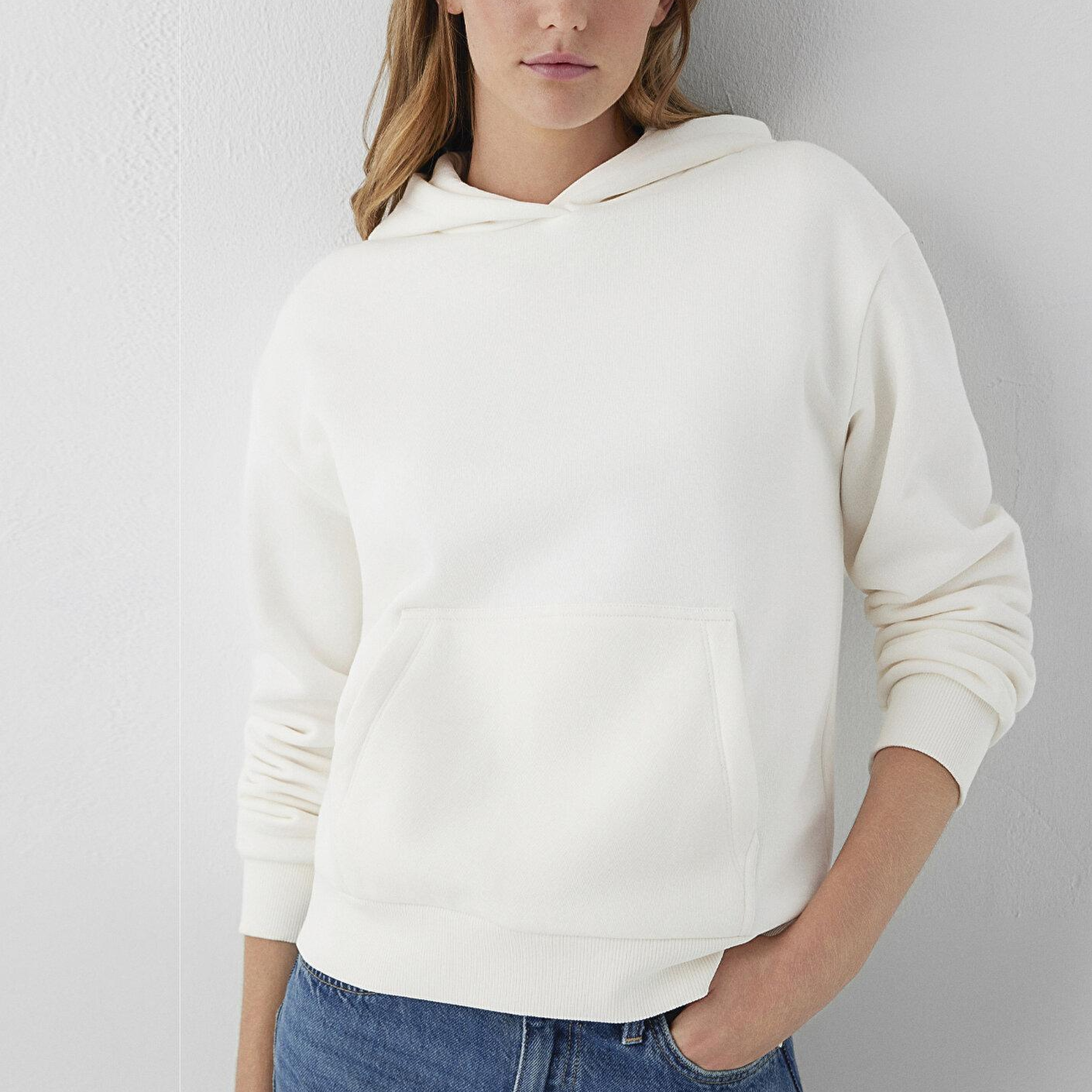 Mavi Kapüşonlu Ekru Sweatshirt 167299-80194