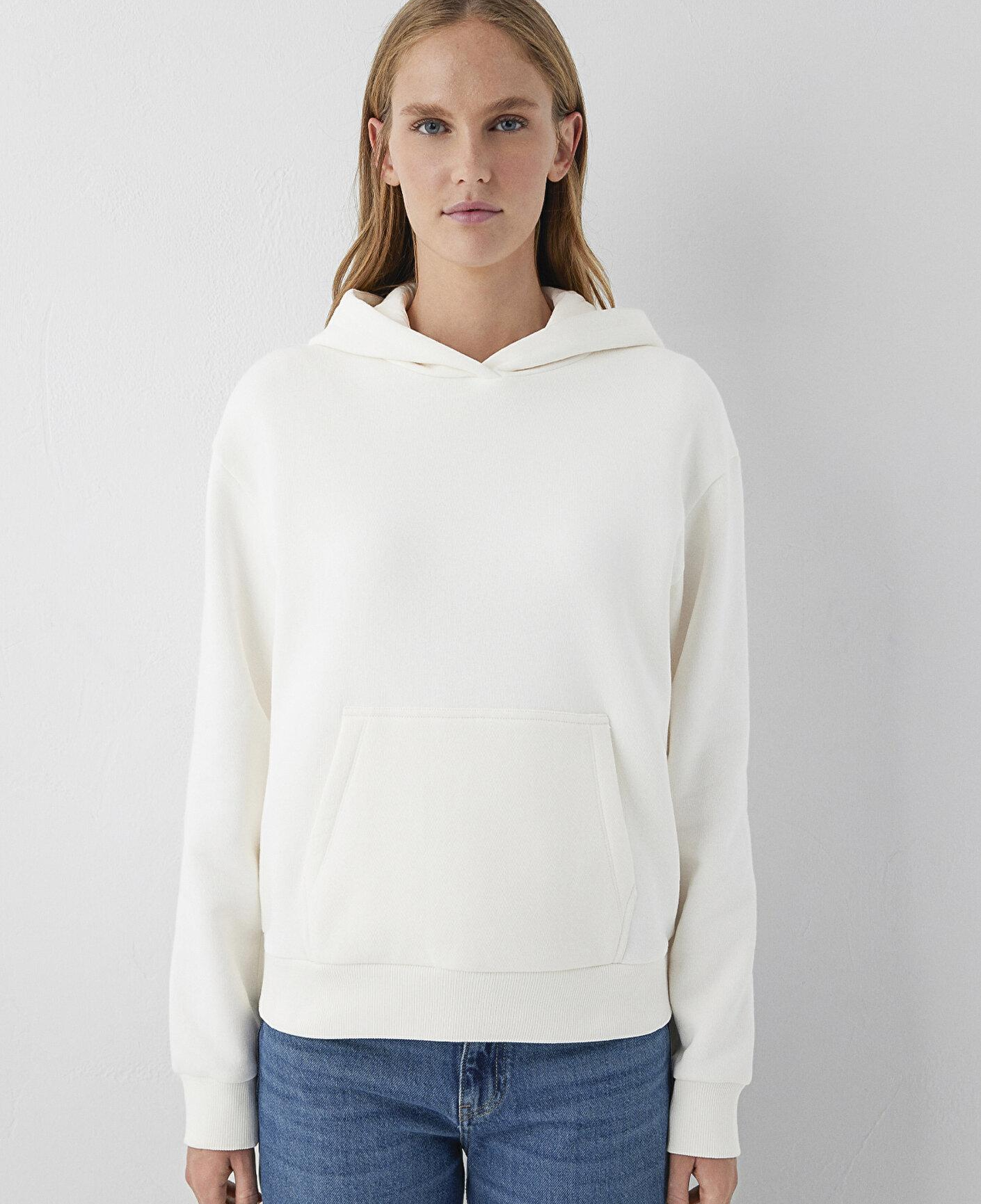 Mavi Kapüşonlu Ekru Sweatshirt 167299-80194