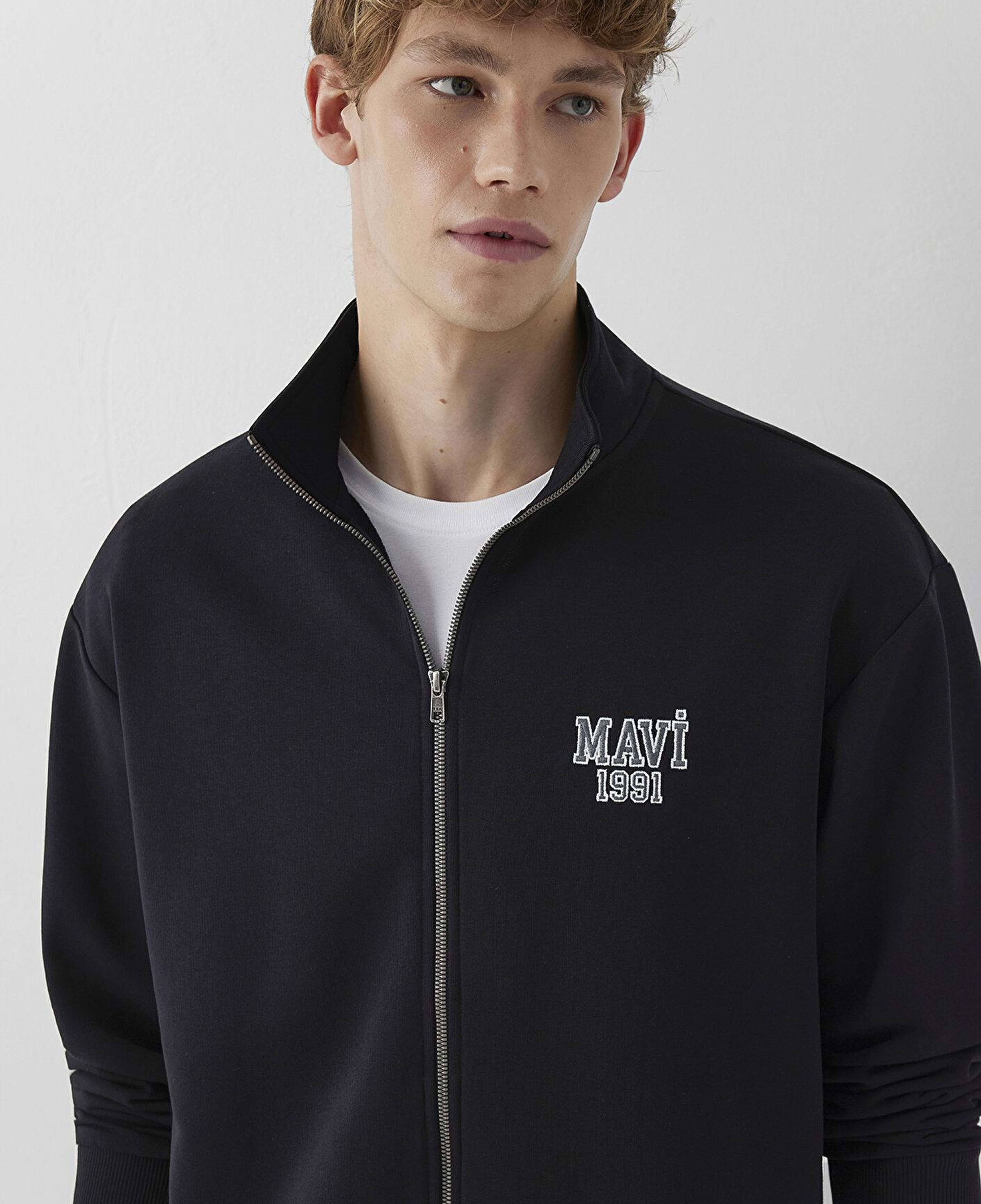 Mavi Mavi Logo Baskılı Fermuarlı Siyah Sweatshirt 0S10655-900