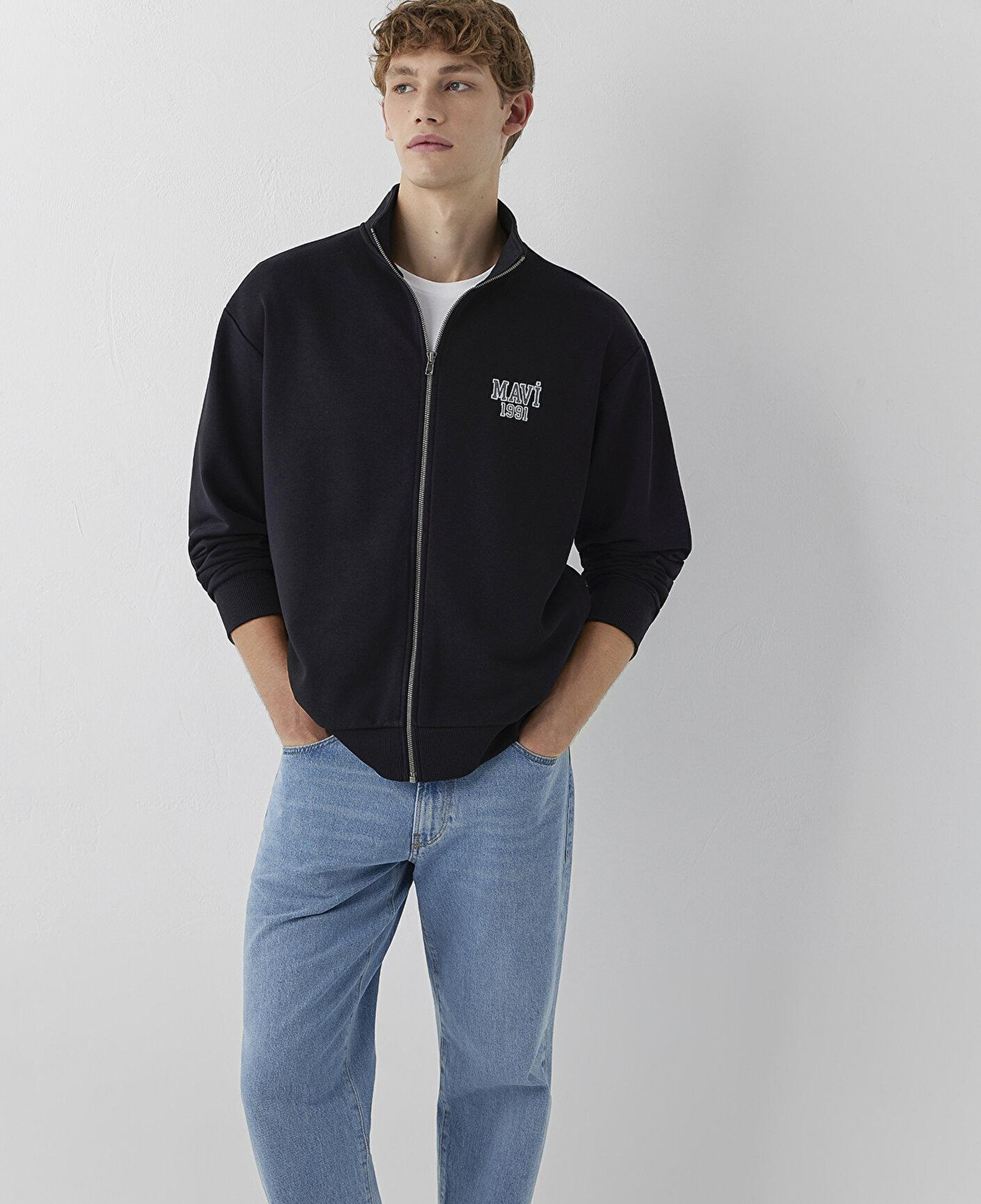 Mavi Mavi Logo Baskılı Fermuarlı Siyah Sweatshirt 0S10655-900