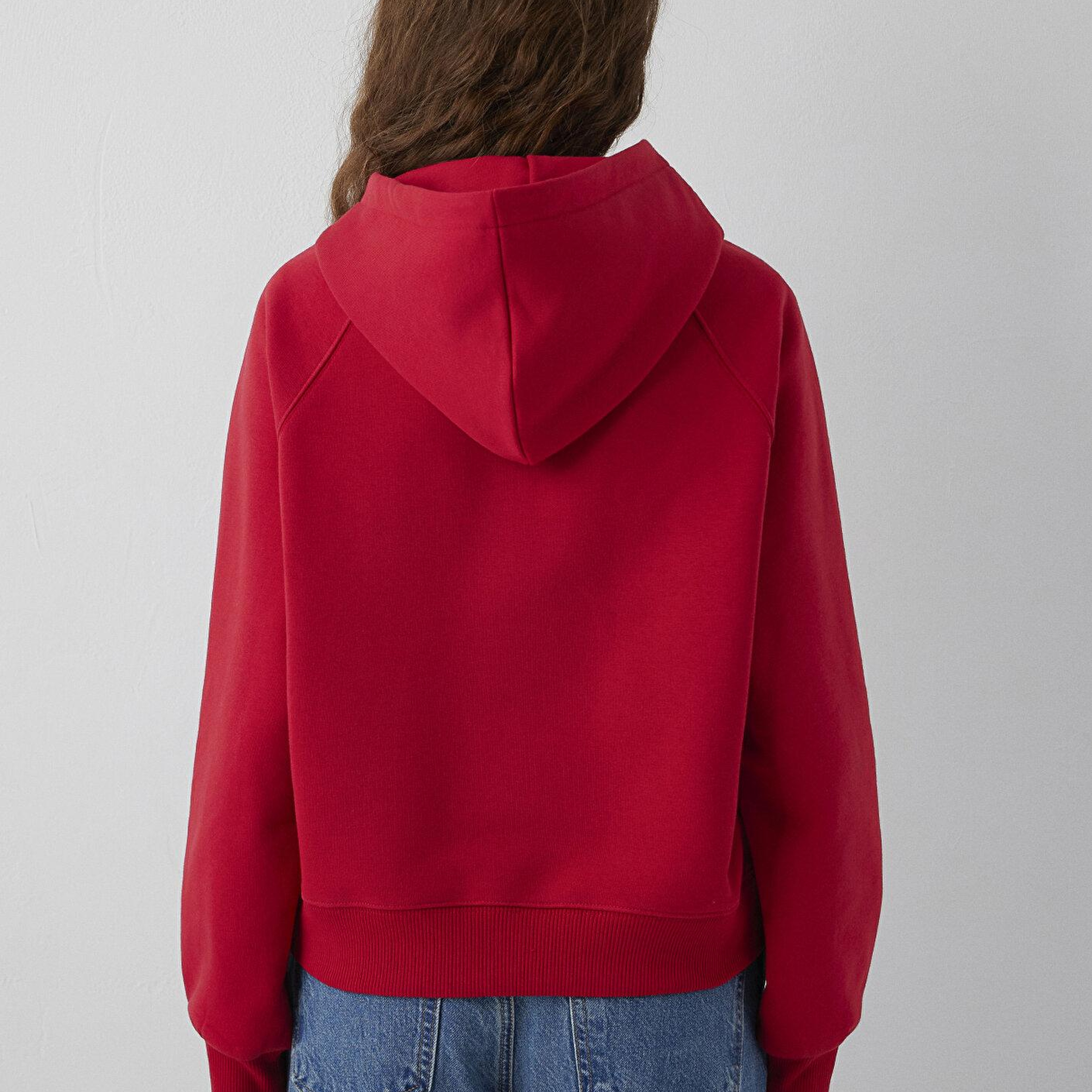Mavi Kapüşonlu Kırmızı Basic Sweatshirt 1S10577-86417