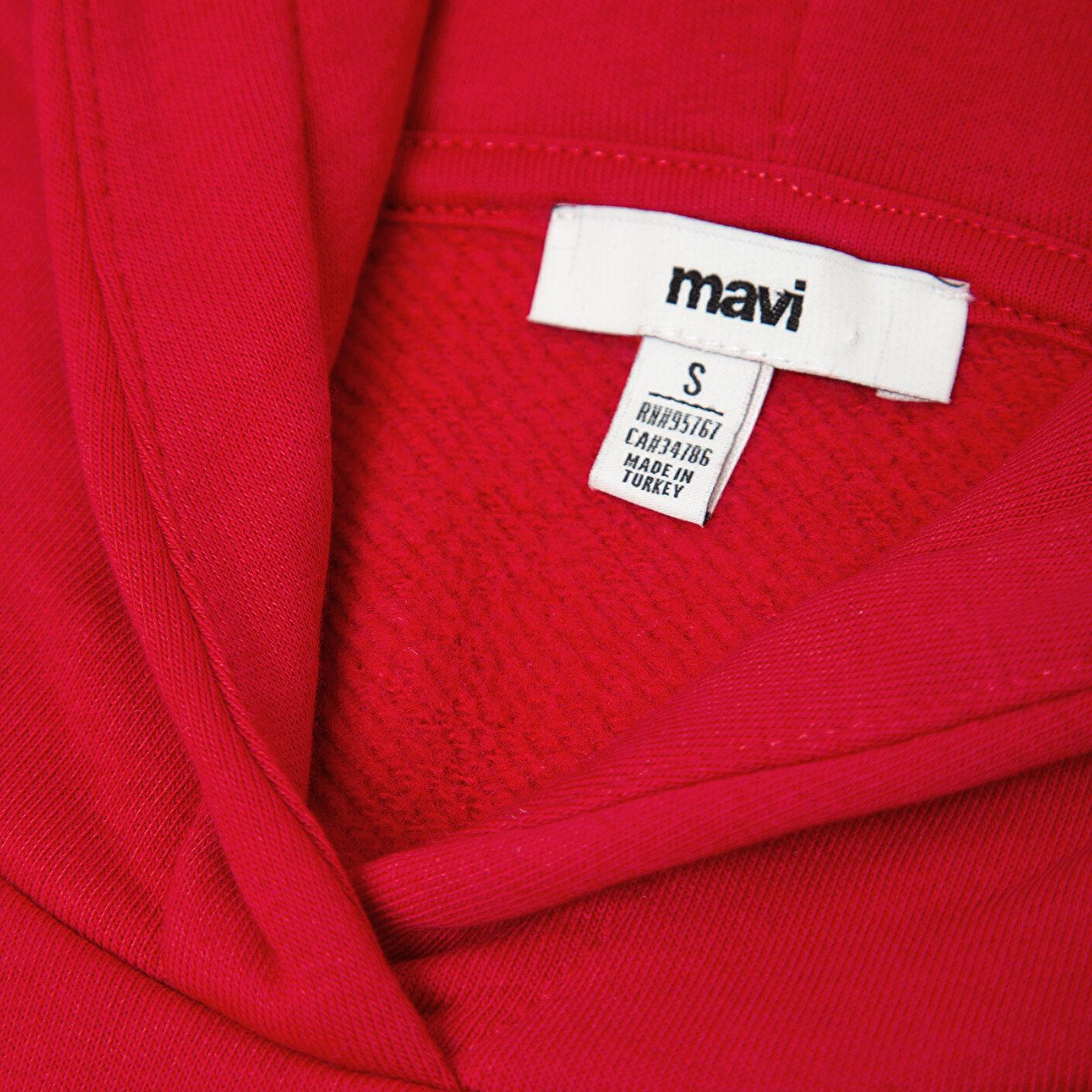 Mavi Kapüşonlu Kırmızı Basic Sweatshirt 1S10577-86417