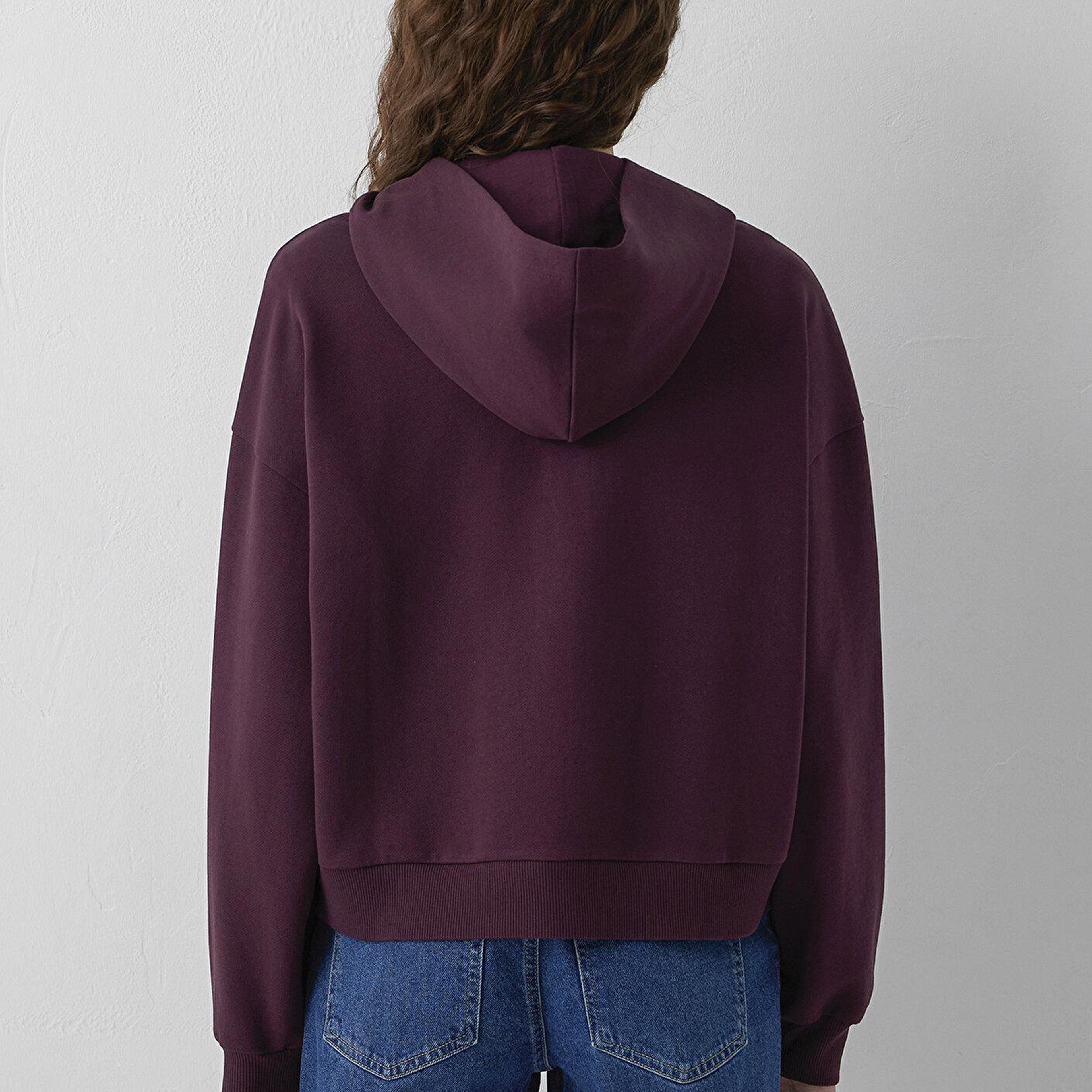 Mavi Kapüşonlu Fermuarlı Bordo Sweatshirt 1S10566-70434