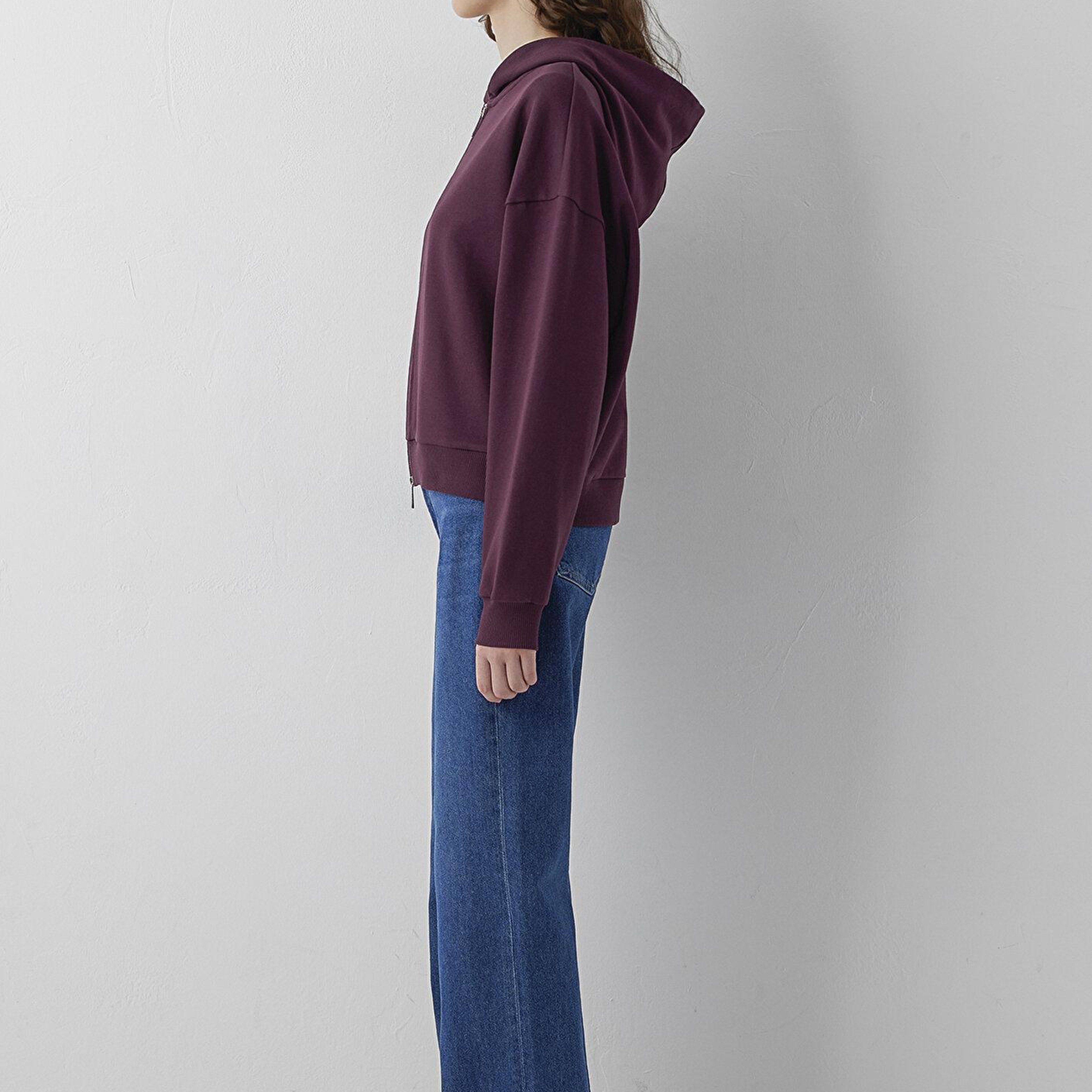 Mavi Kapüşonlu Fermuarlı Bordo Sweatshirt 1S10566-70434