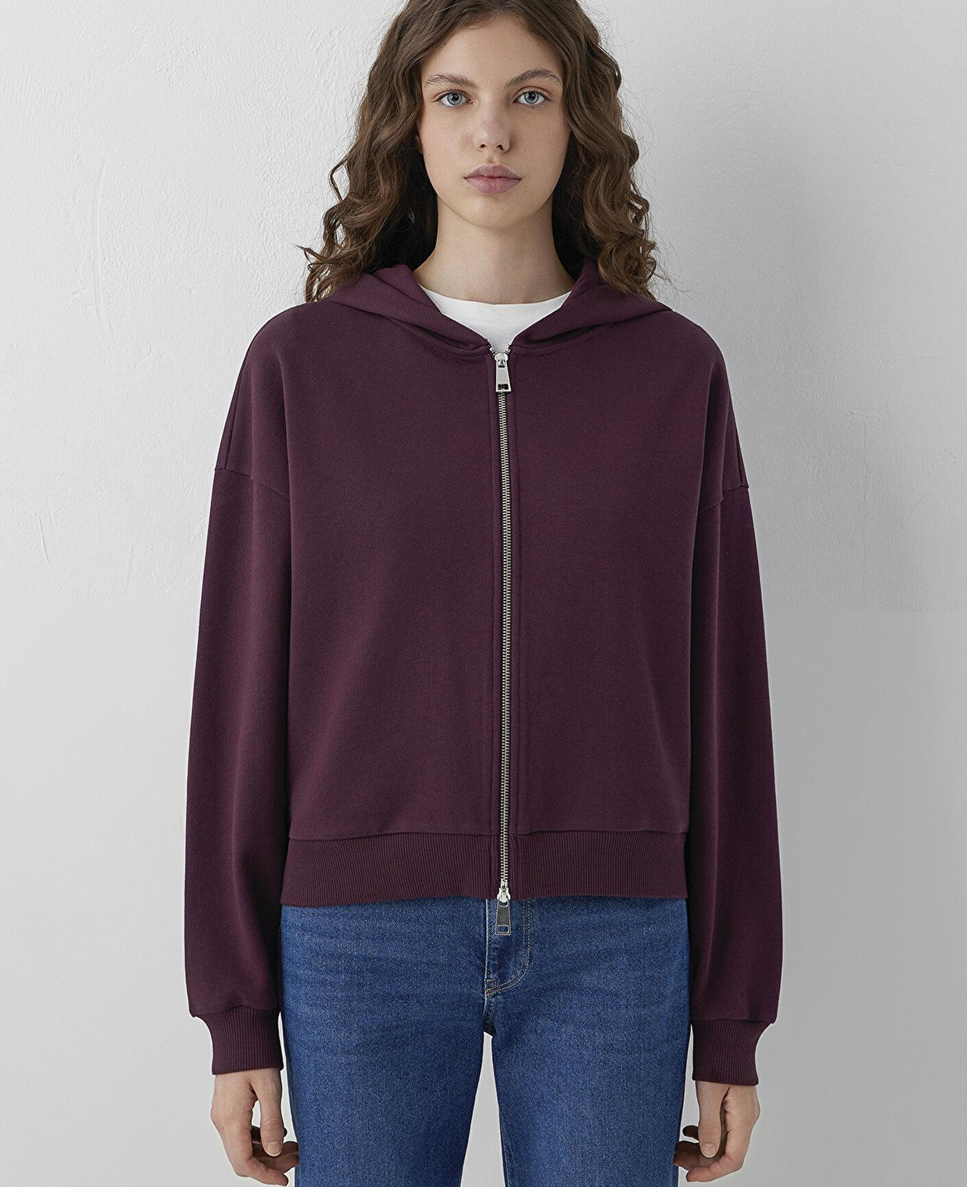 Mavi Kapüşonlu Fermuarlı Bordo Sweatshirt 1S10566-70434
