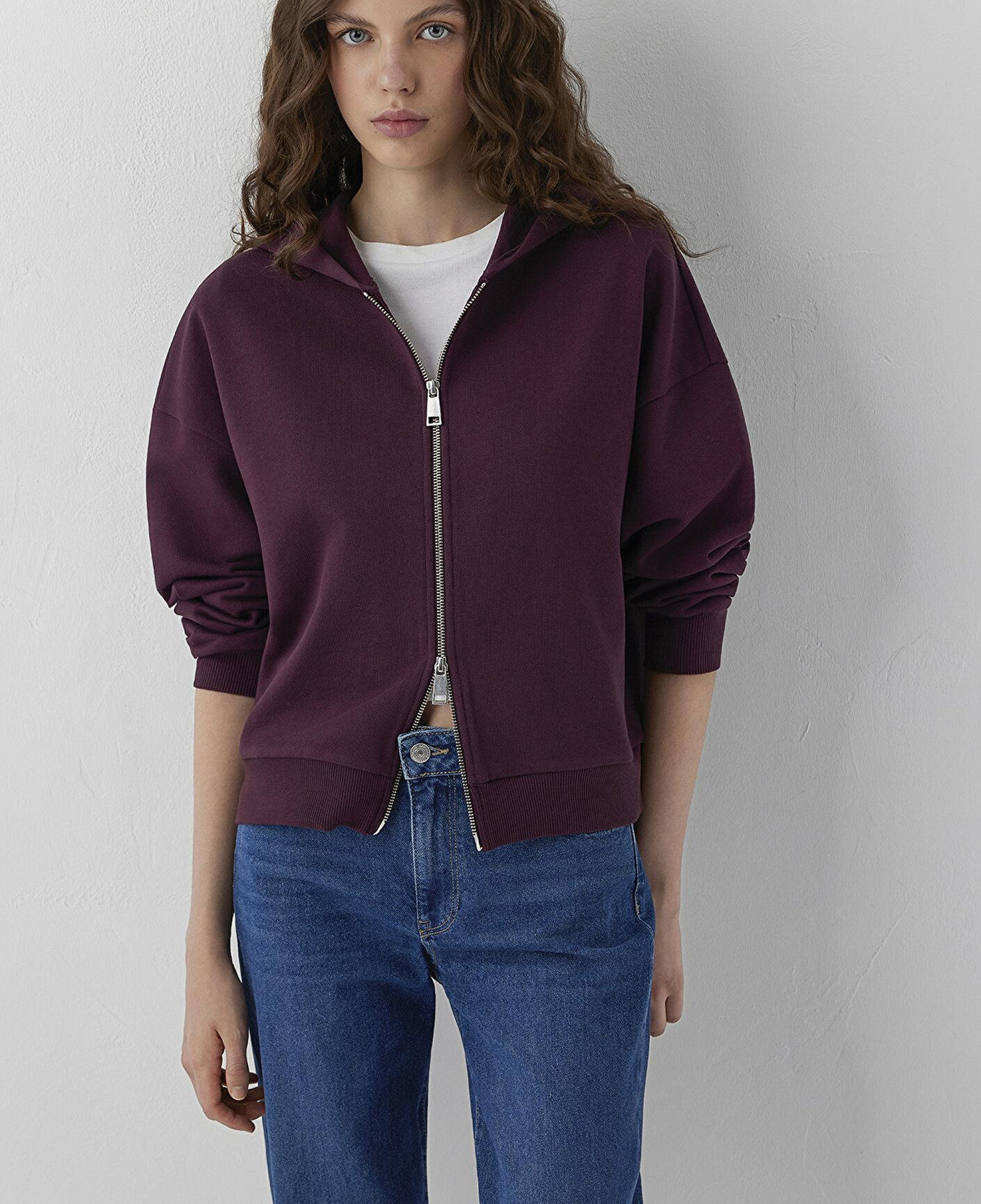 Mavi Kapüşonlu Fermuarlı Bordo Sweatshirt 1S10566-70434