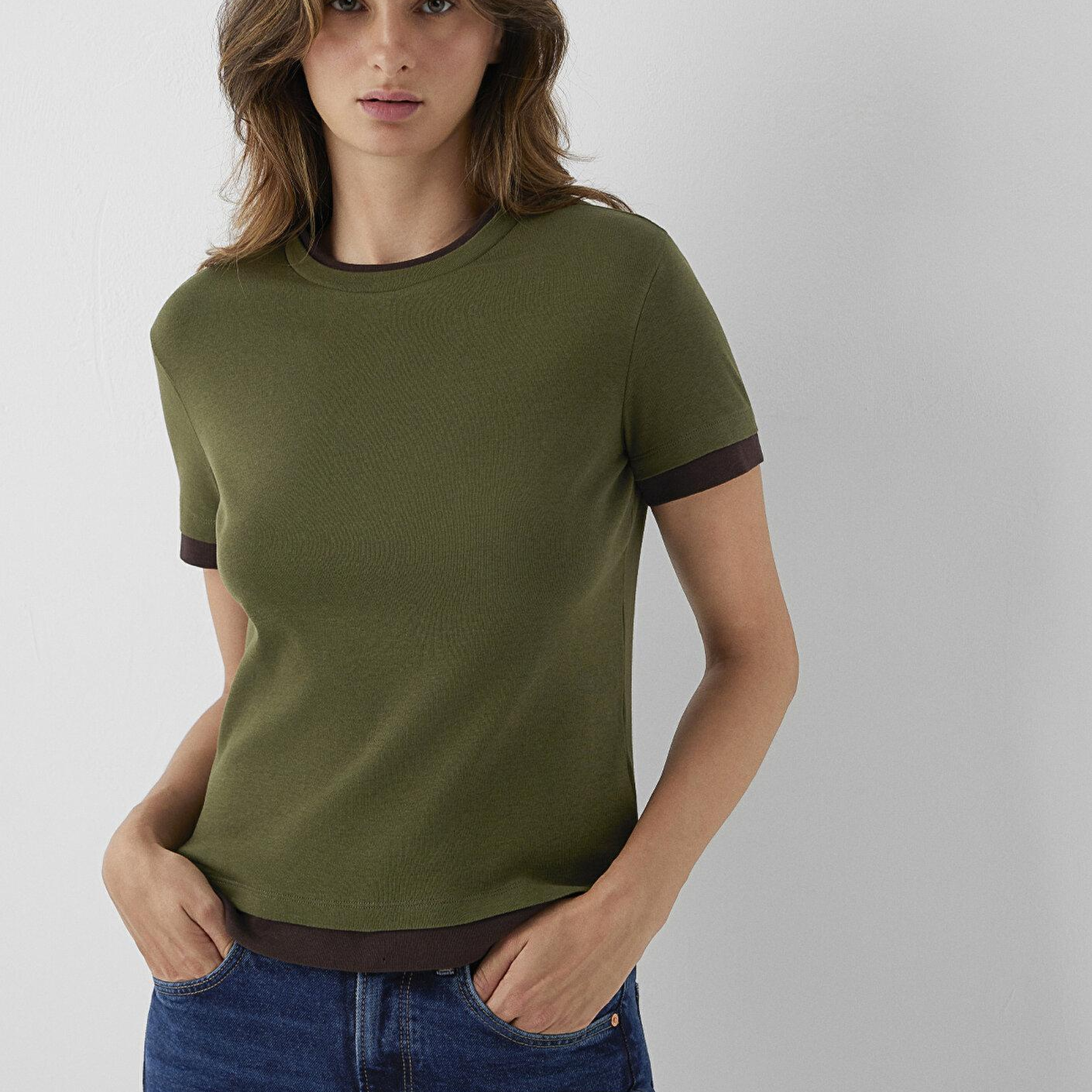 Mavi Çift Kat Görünümlü Haki Tişört Slim Fit / Dar Kesim 1614185-71543