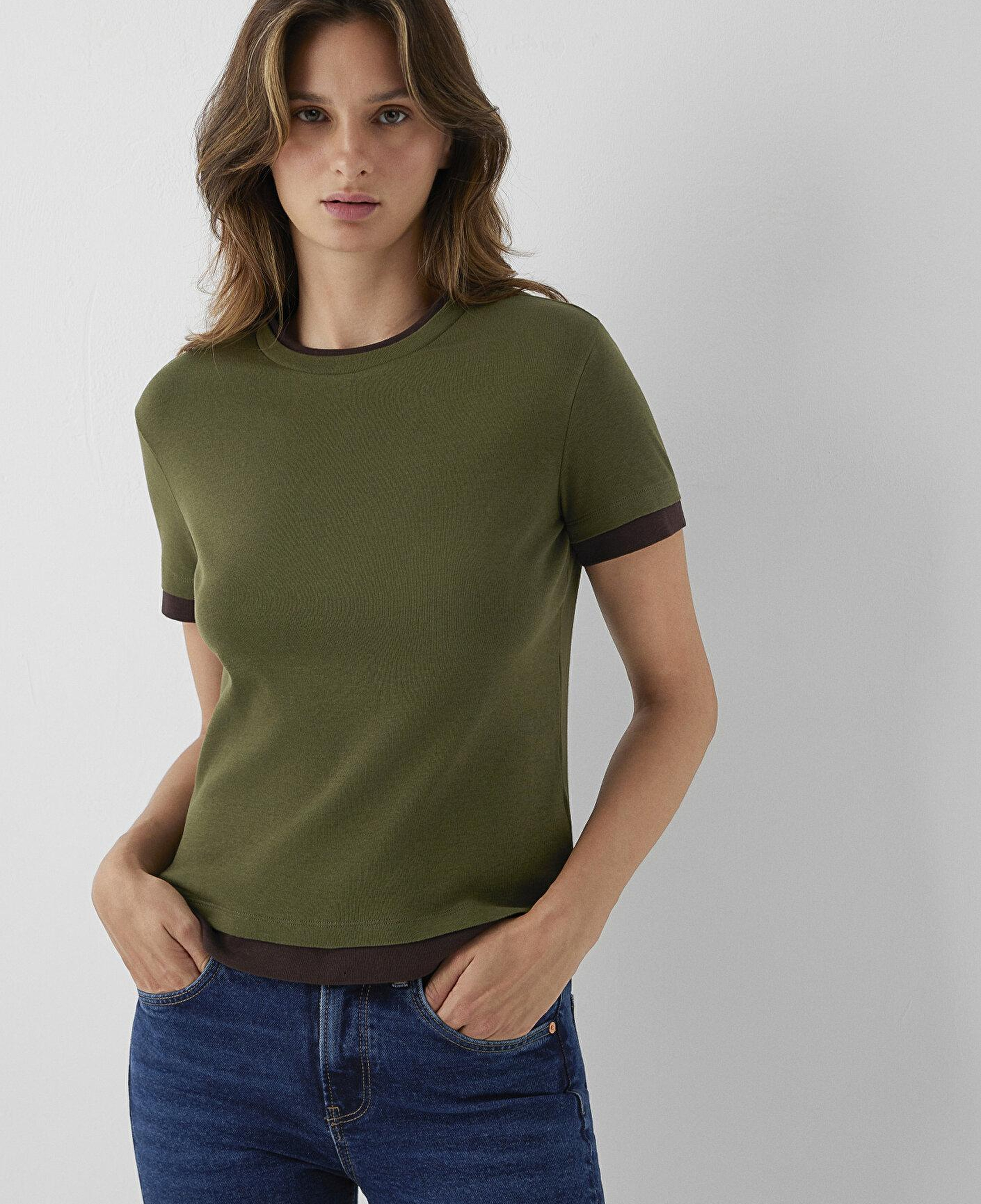 Mavi Çift Kat Görünümlü Haki Tişört Slim Fit / Dar Kesim 1614185-71543