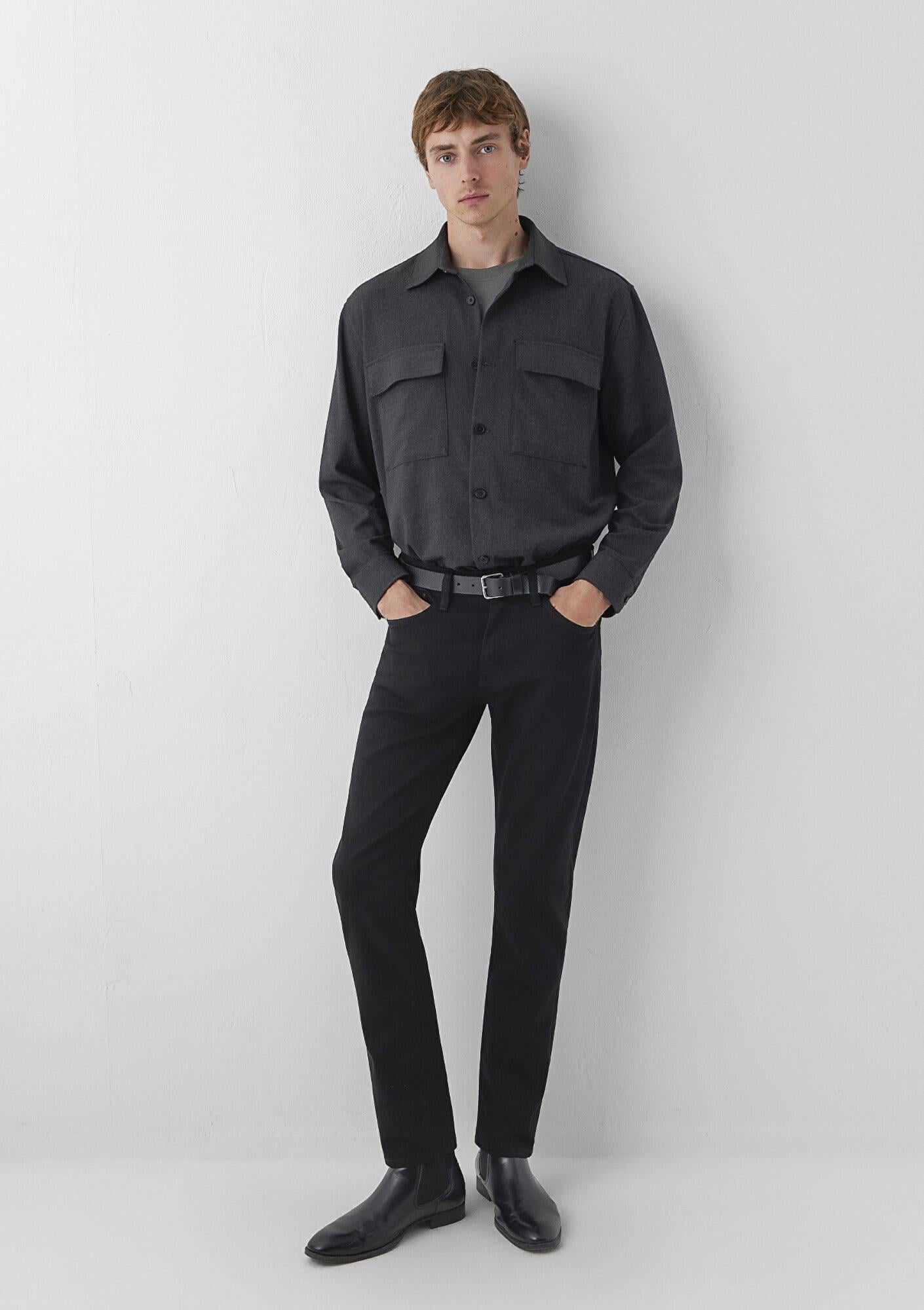 Mavi Gri Gömlek Loose Fit / Bol Rahat Kesim 0212070-80024