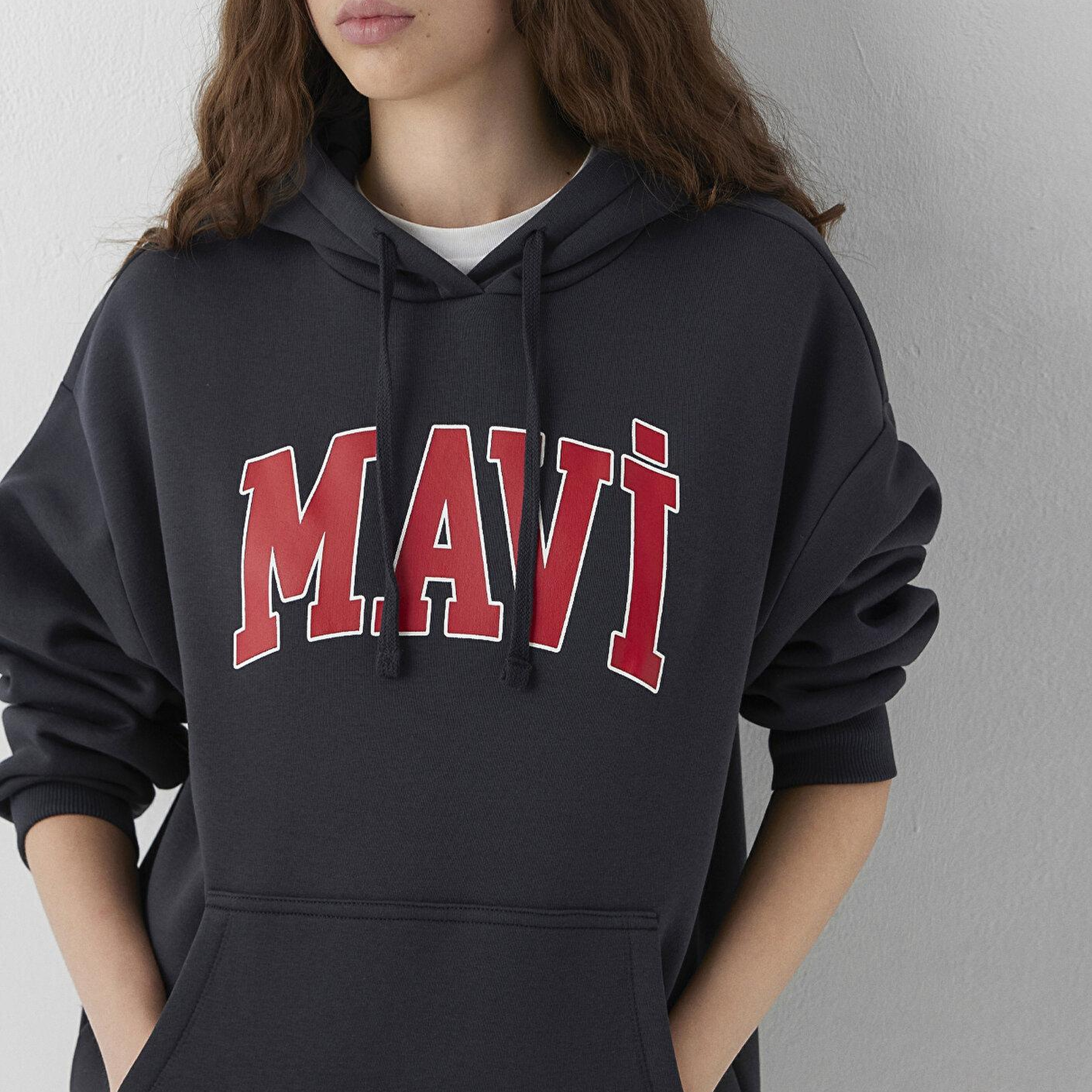 Mavi Mavi Logo Baskılı Kapüşonlu Antrasit Sweatshirt 1600361-70499