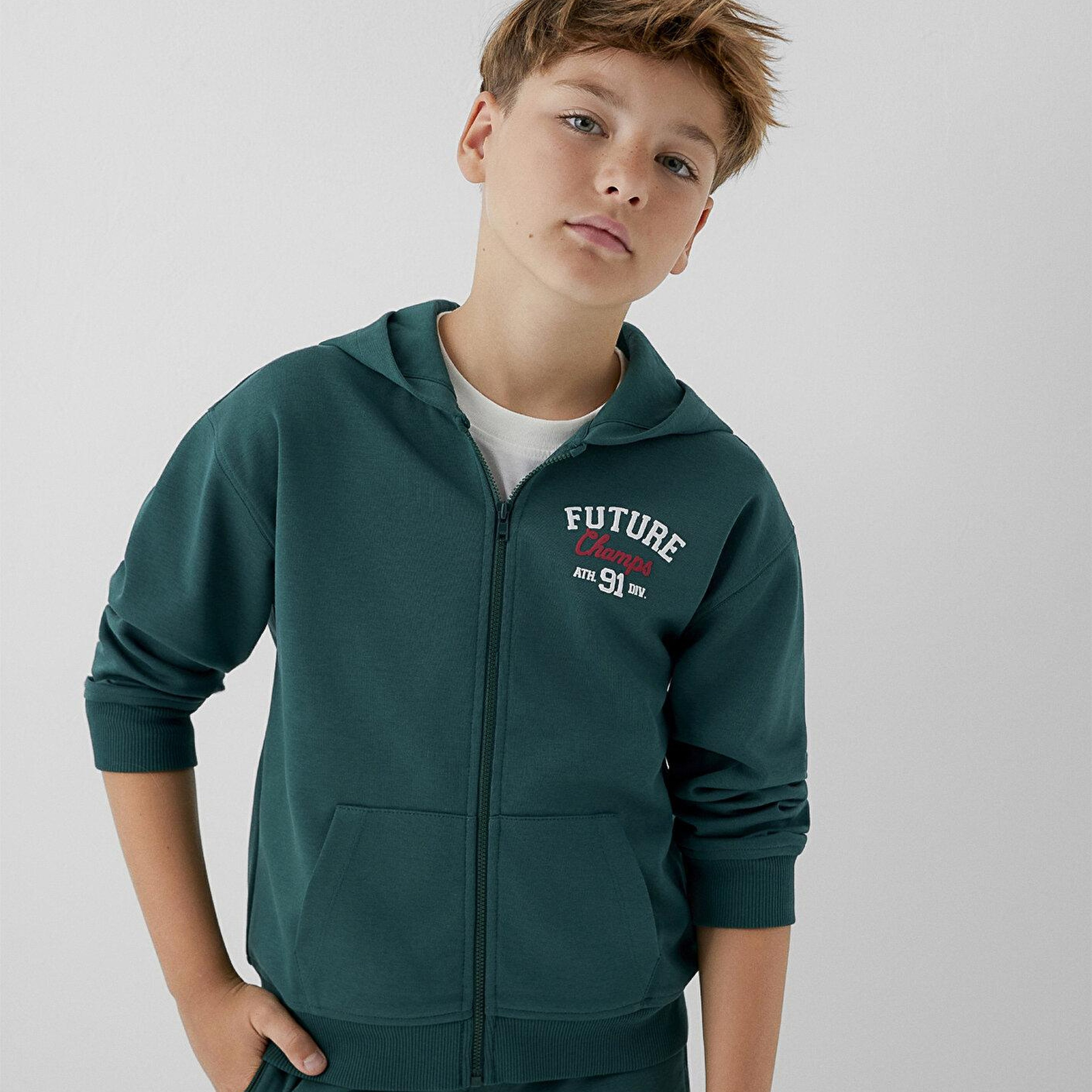 Mavi Kapüşonlu Yeşil Sweatshirt 6S10183-71932