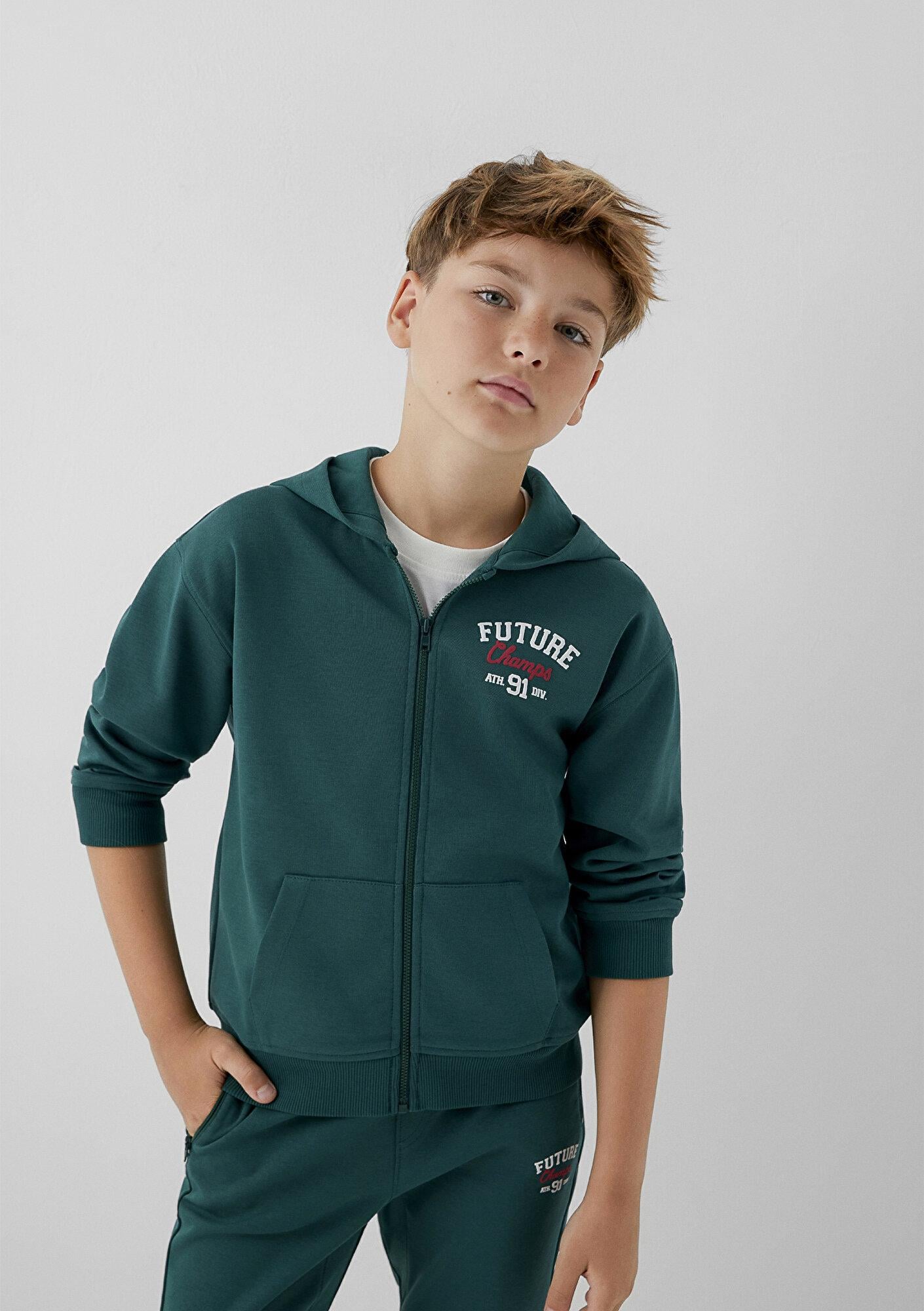 Mavi Kapüşonlu Yeşil Sweatshirt 6S10183-71932
