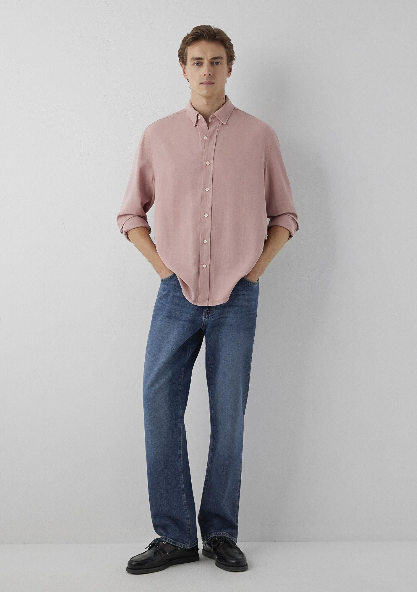 Mavi Keten (Tencel™) Lyocell Karışımlı Pembe Gömlek Regular Fit / Normal Kesim 0211482-70948