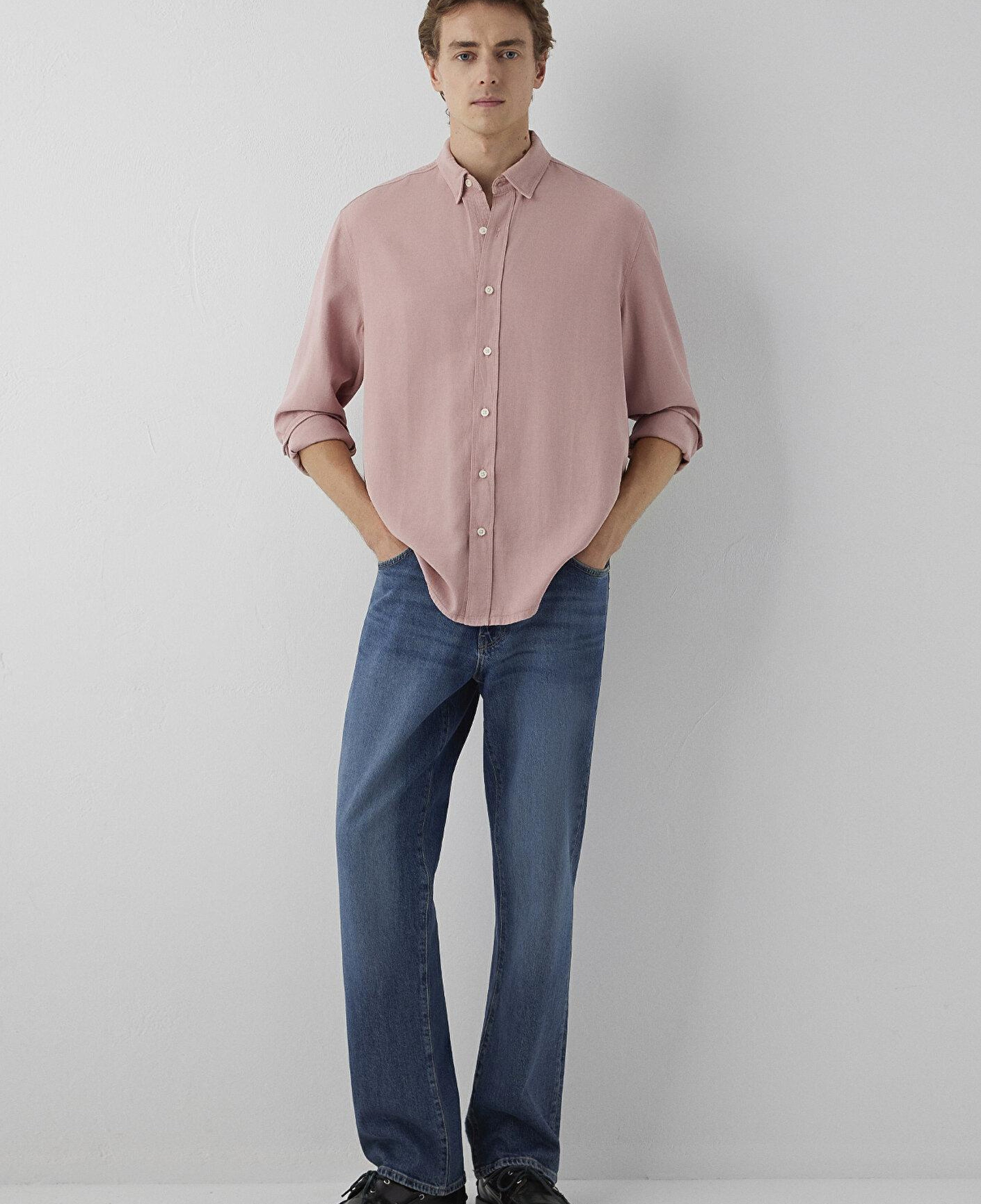 Mavi Keten (Tencel™) Lyocell Karışımlı Pembe Gömlek Regular Fit / Normal Kesim 0211482-70948