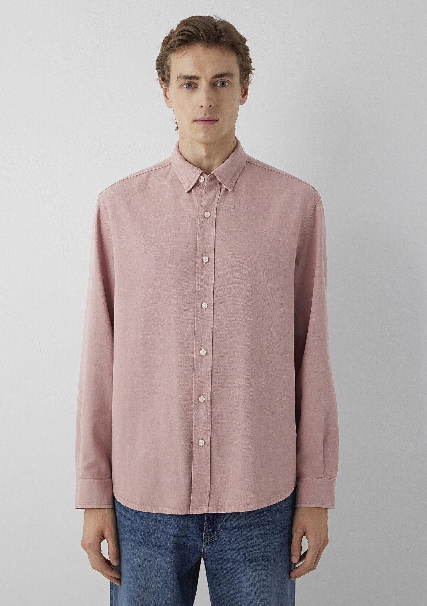 Mavi Keten (Tencel™) Lyocell Karışımlı Pembe Gömlek Regular Fit / Normal Kesim 0211482-70948