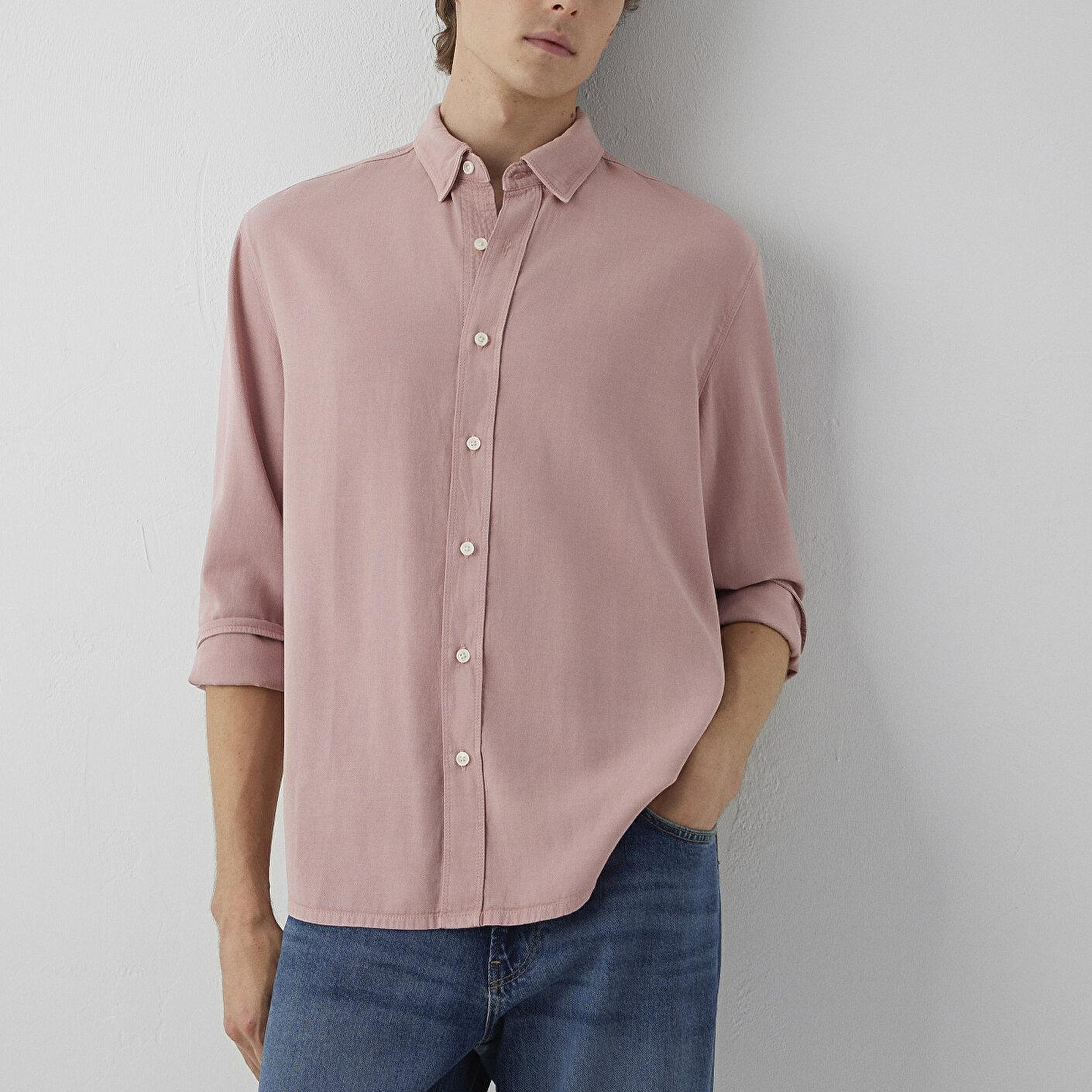 Mavi Keten (Tencel™) Lyocell Karışımlı Pembe Gömlek Regular Fit / Normal Kesim 0211482-70948