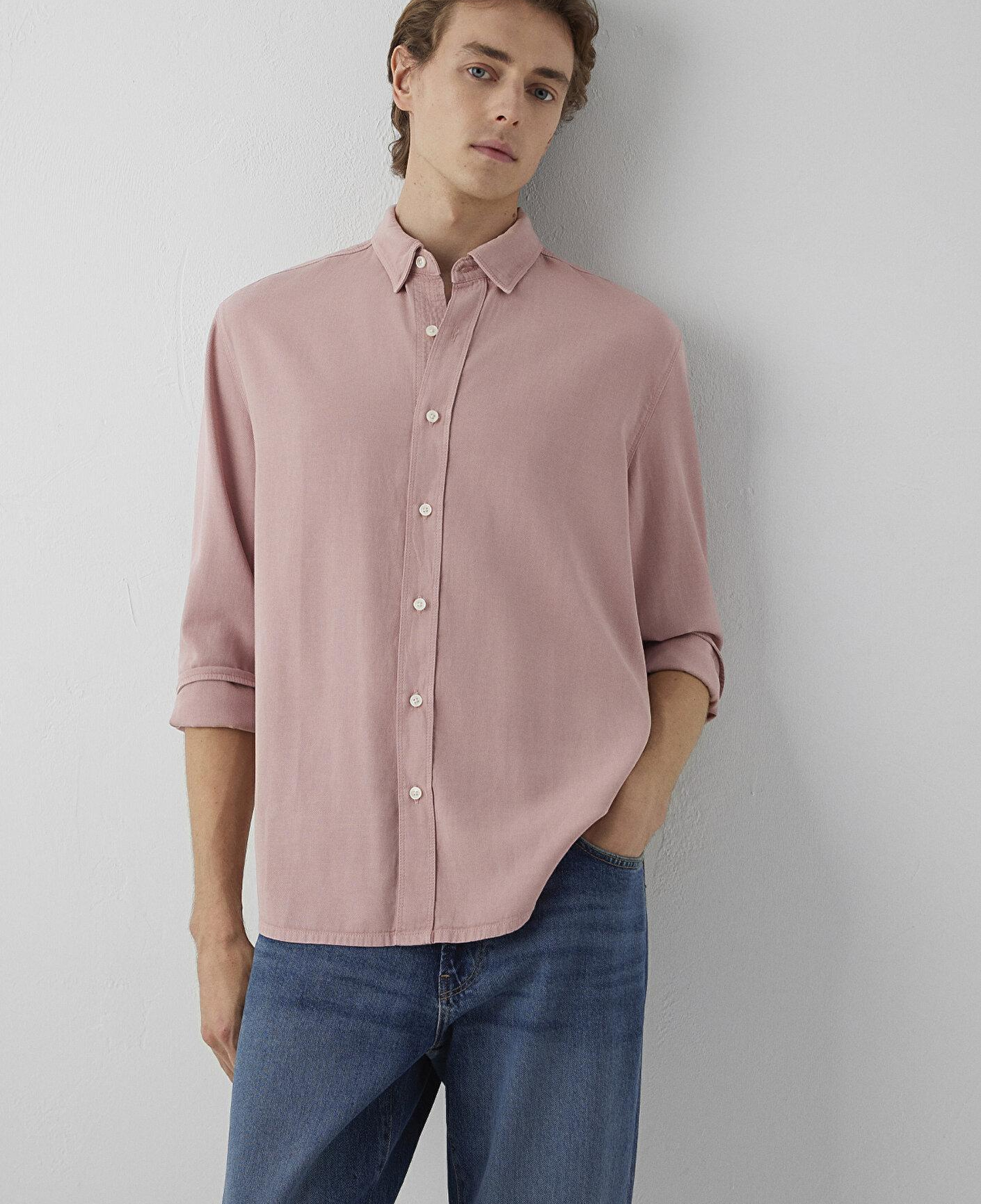 Mavi Keten (Tencel™) Lyocell Karışımlı Pembe Gömlek Regular Fit / Normal Kesim 0211482-70948