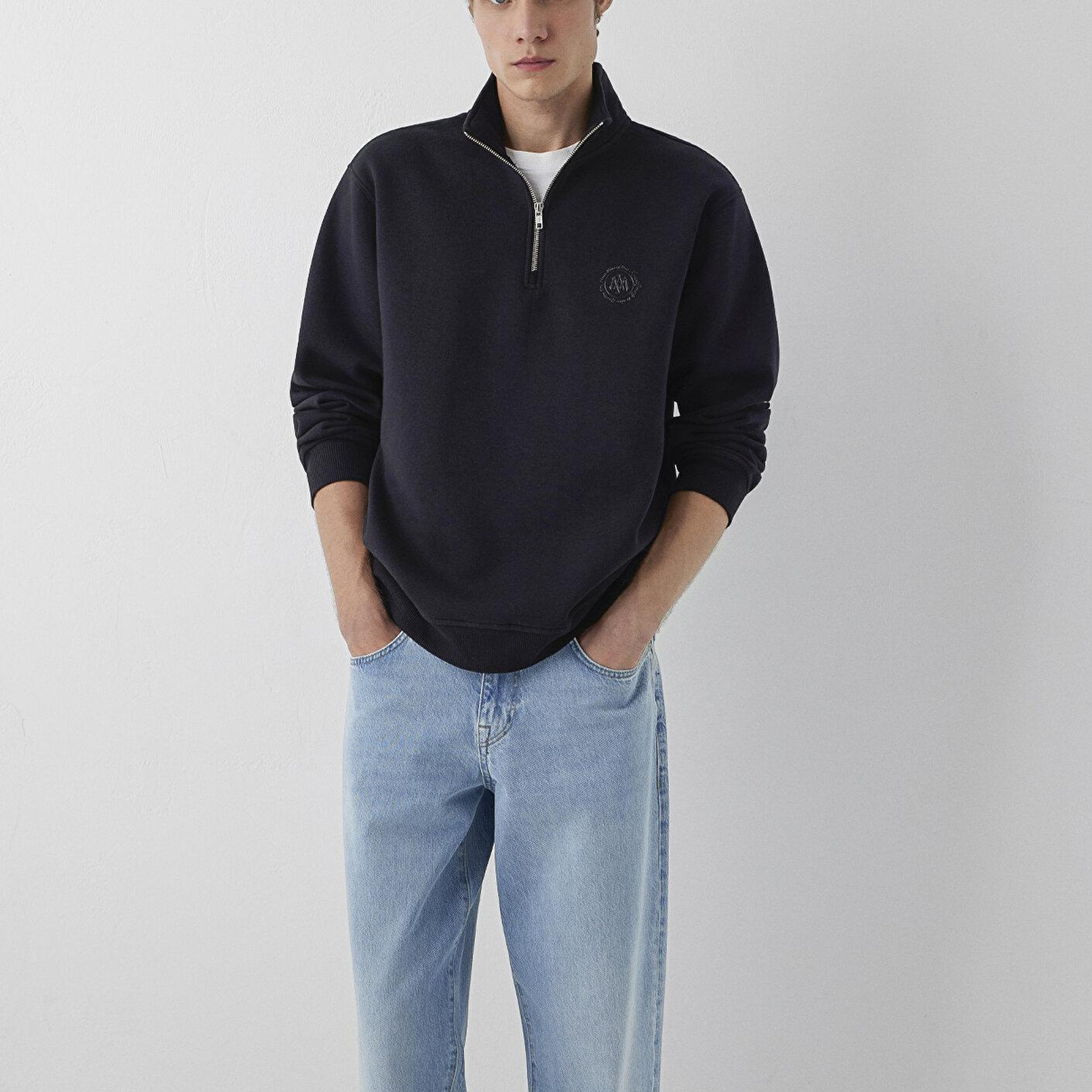 Mavi Mavi Logo Yarı Fermuarlı Siyah Sweatshirt 0S20112-900