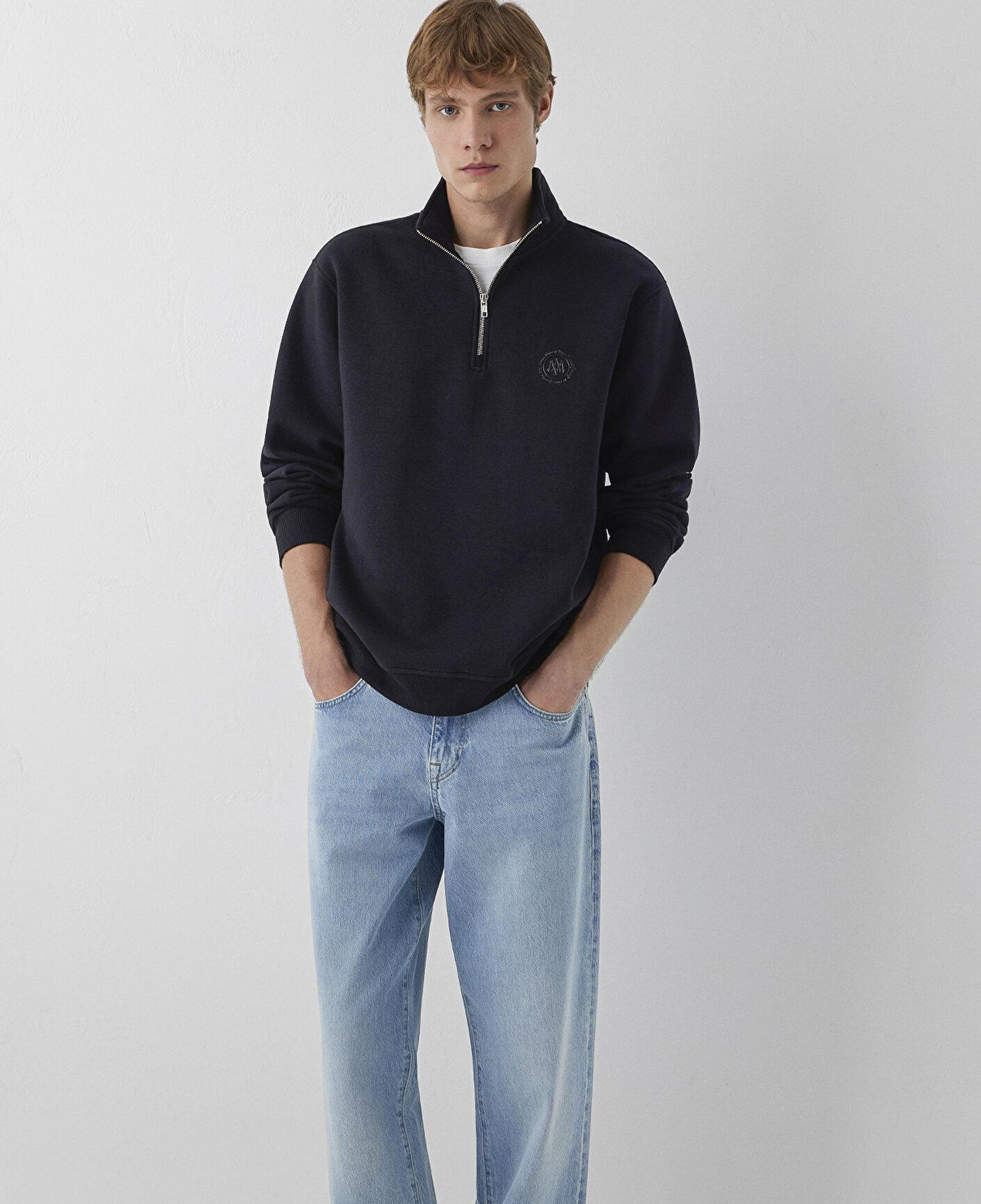 Mavi Mavi Logo Yarı Fermuarlı Siyah Sweatshirt 0S20112-900