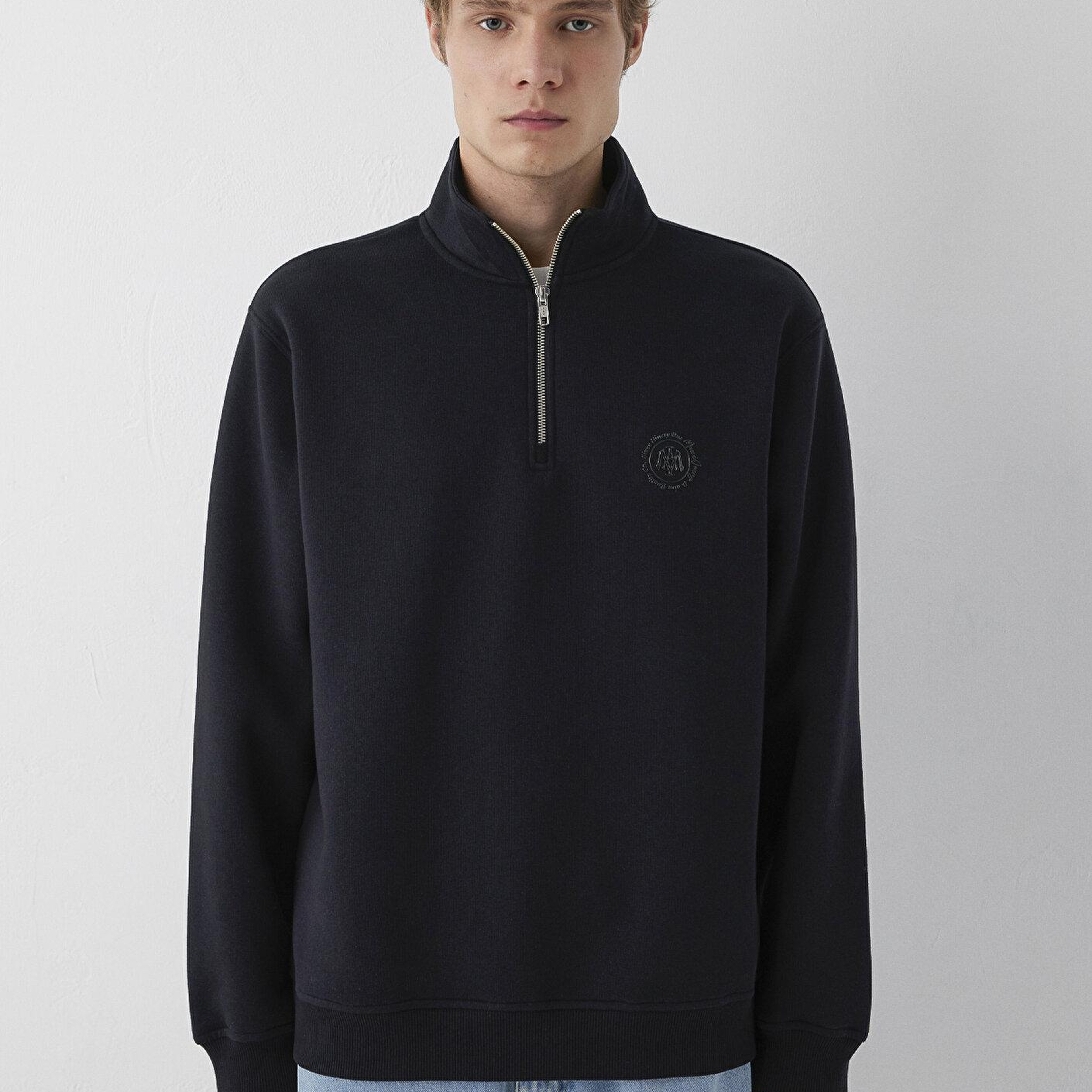 Mavi Mavi Logo Yarı Fermuarlı Siyah Sweatshirt 0S20112-900