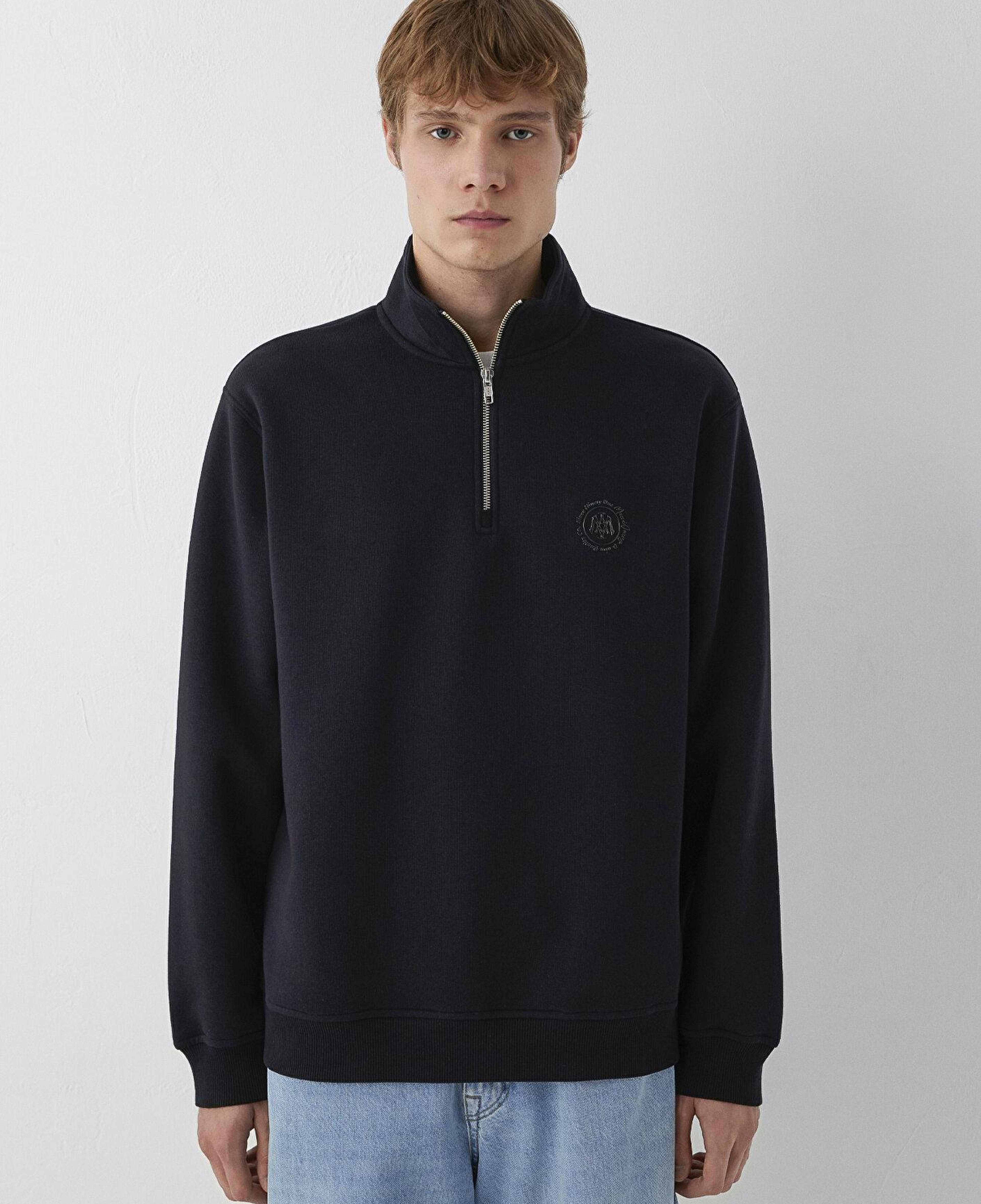Mavi Mavi Logo Yarı Fermuarlı Siyah Sweatshirt 0S20112-900