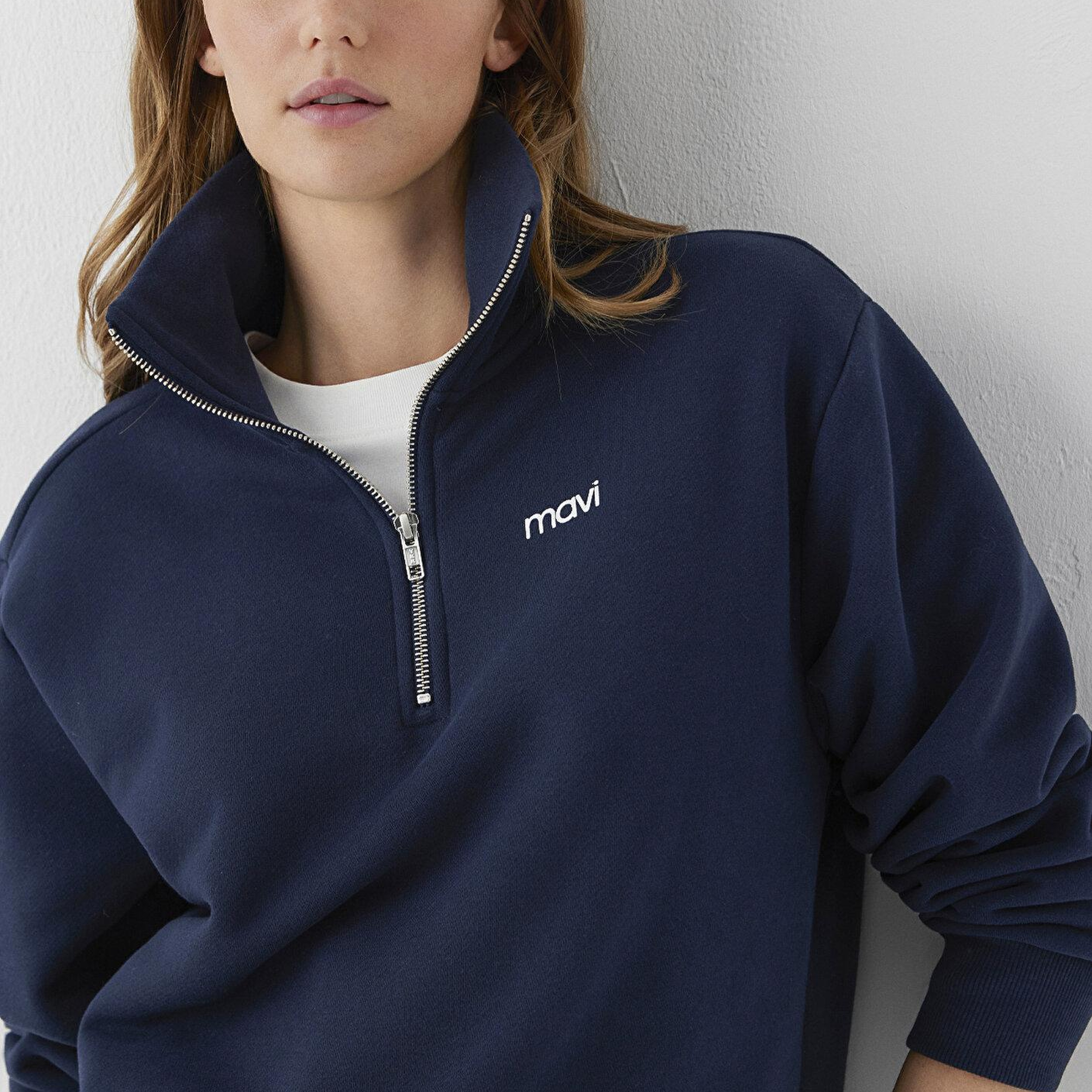 Mavi Mavi Mini Logo Yarı Fermuarlı Lacivert Sweatshirt 1S10564-32184