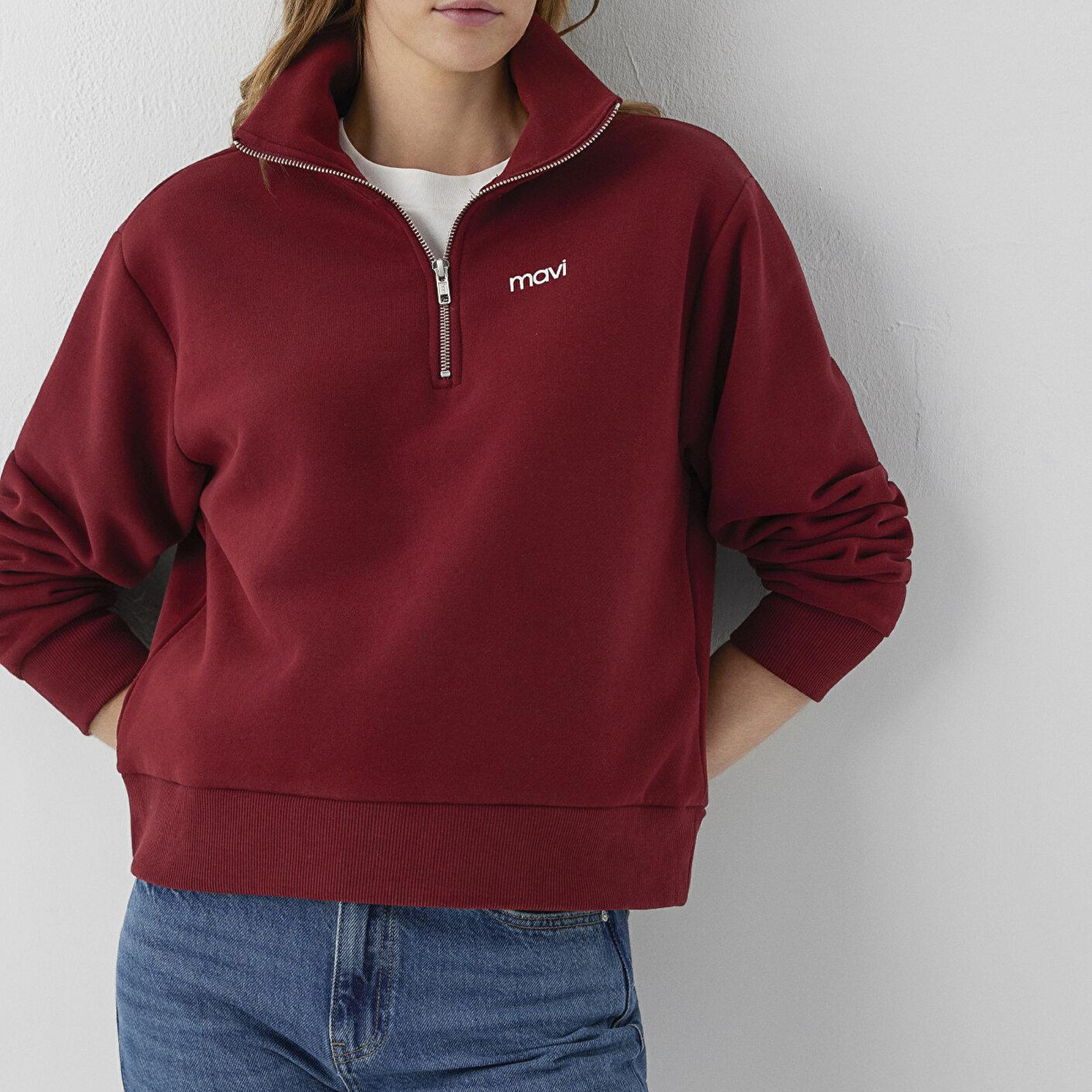 Mavi Mavi Mini Logo Yarı Fermuarlı Kırmızı Sweatshirt 1S10564-85347