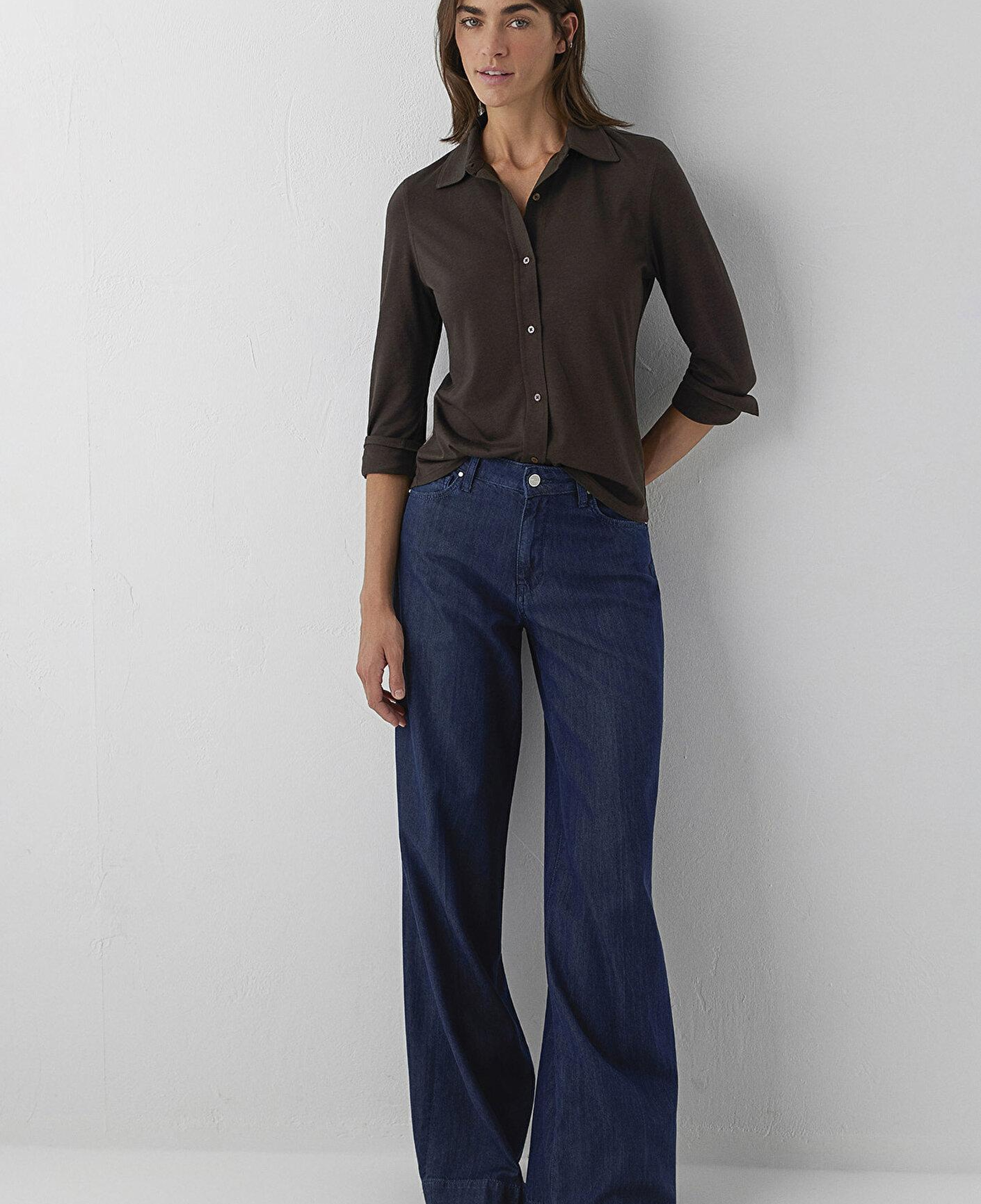 Mavi (Tencel™) Lyocell Karışımlı Kahverengi Örme Gömlek Semi Slim Fit / Yarı Dar Kesim 1614363-90707