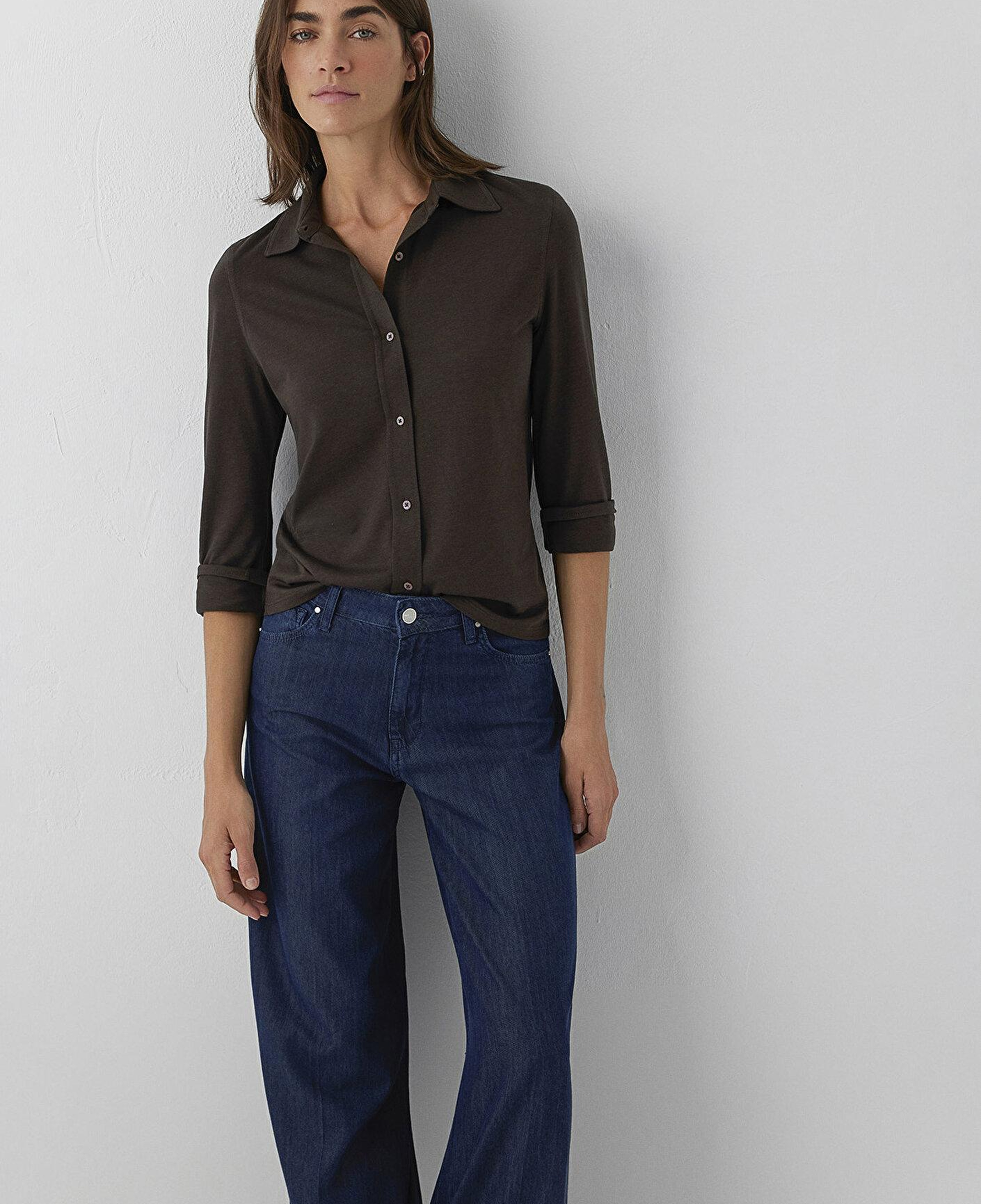 Mavi (Tencel™) Lyocell Karışımlı Kahverengi Örme Gömlek Semi Slim Fit / Yarı Dar Kesim 1614363-90707