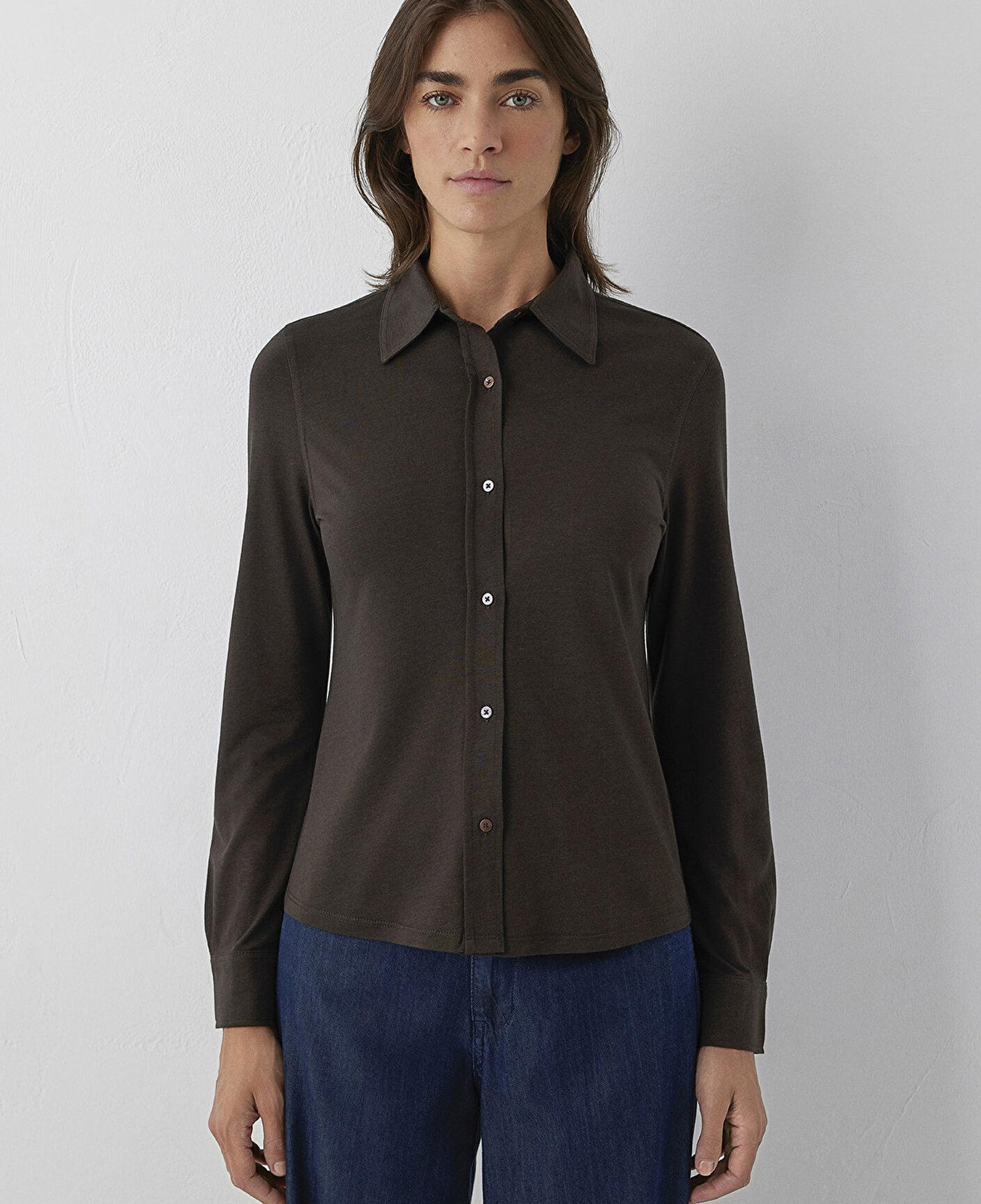 Mavi (Tencel™) Lyocell Karışımlı Kahverengi Örme Gömlek Semi Slim Fit / Yarı Dar Kesim 1614363-90707