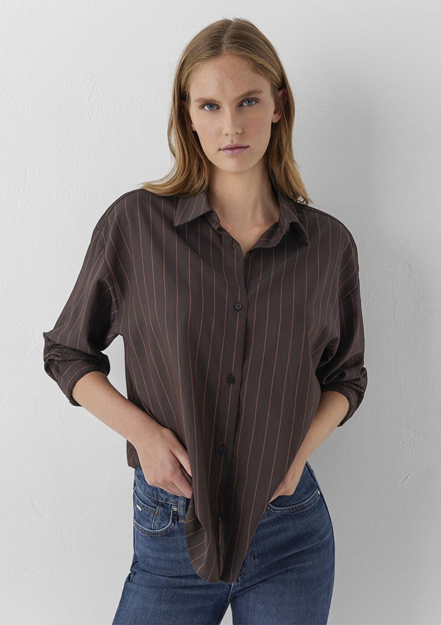 Mavi Çizgili Gömlek Oversize / Geniş Kesim 1220417-90777