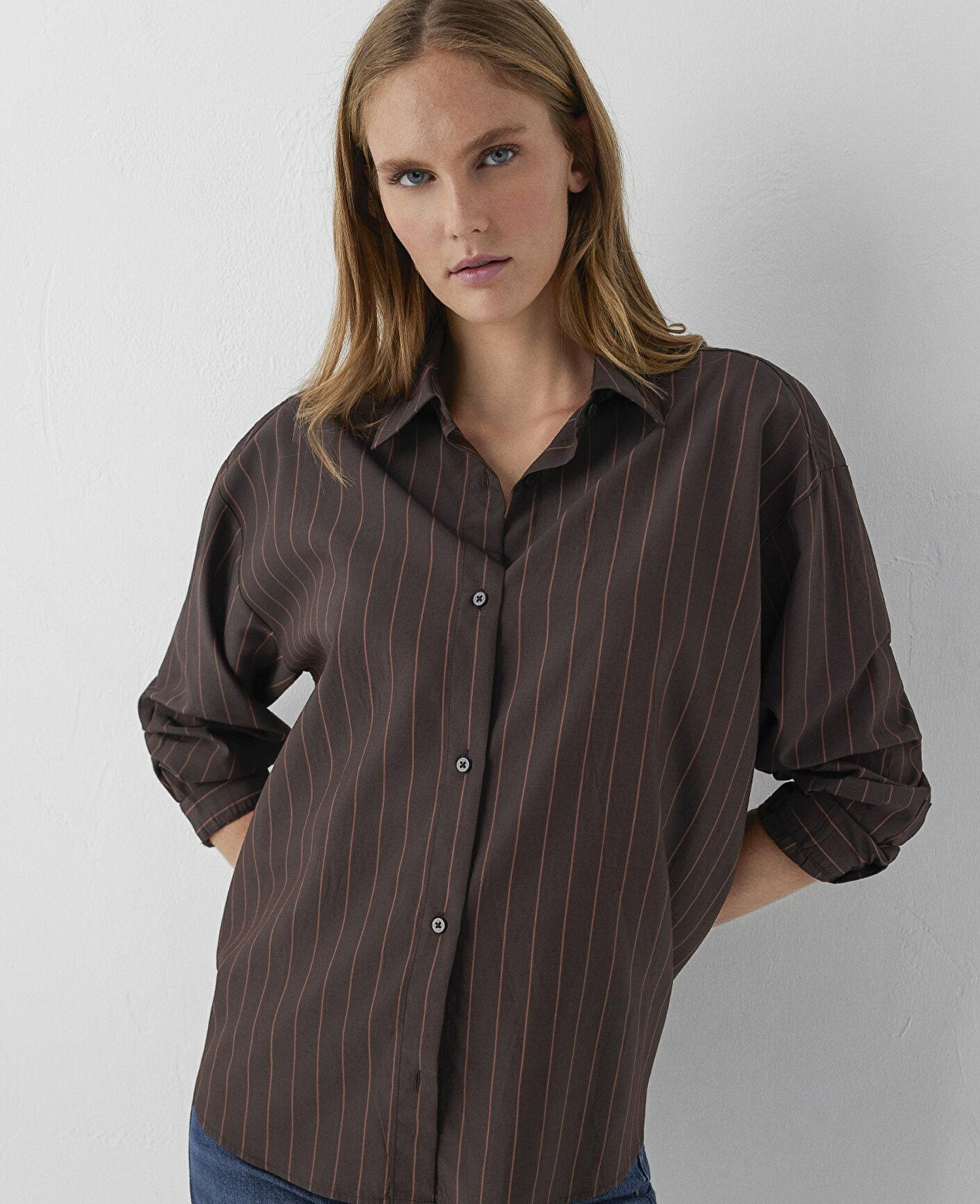 Mavi Çizgili Gömlek Oversize / Geniş Kesim 1220417-90777