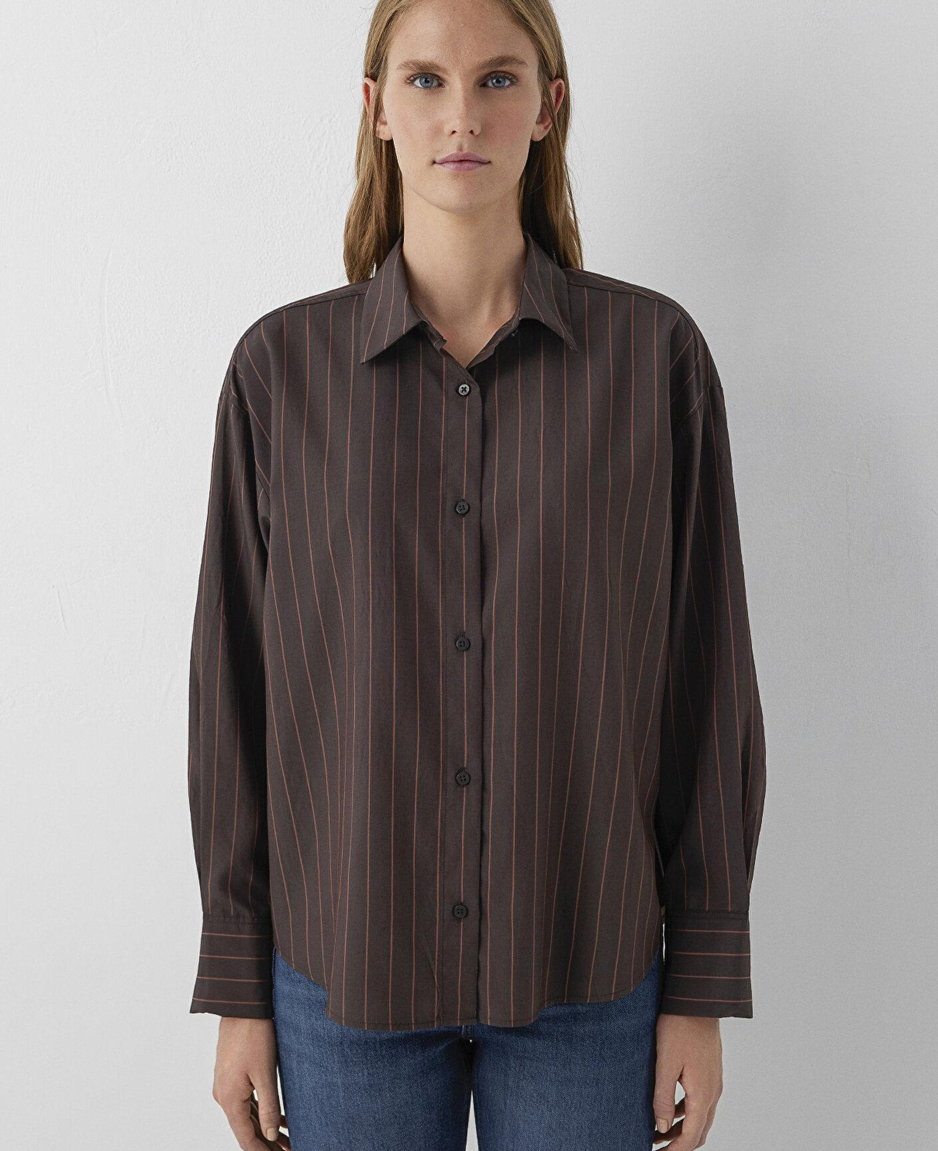 Mavi Çizgili Gömlek Oversize / Geniş Kesim 1220417-90777