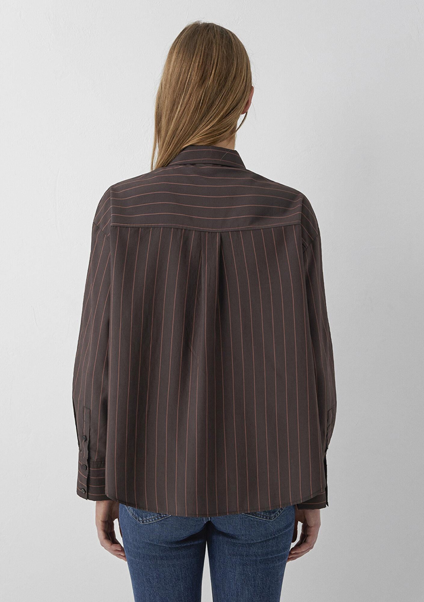 Mavi Çizgili Gömlek Oversize / Geniş Kesim 1220417-90777