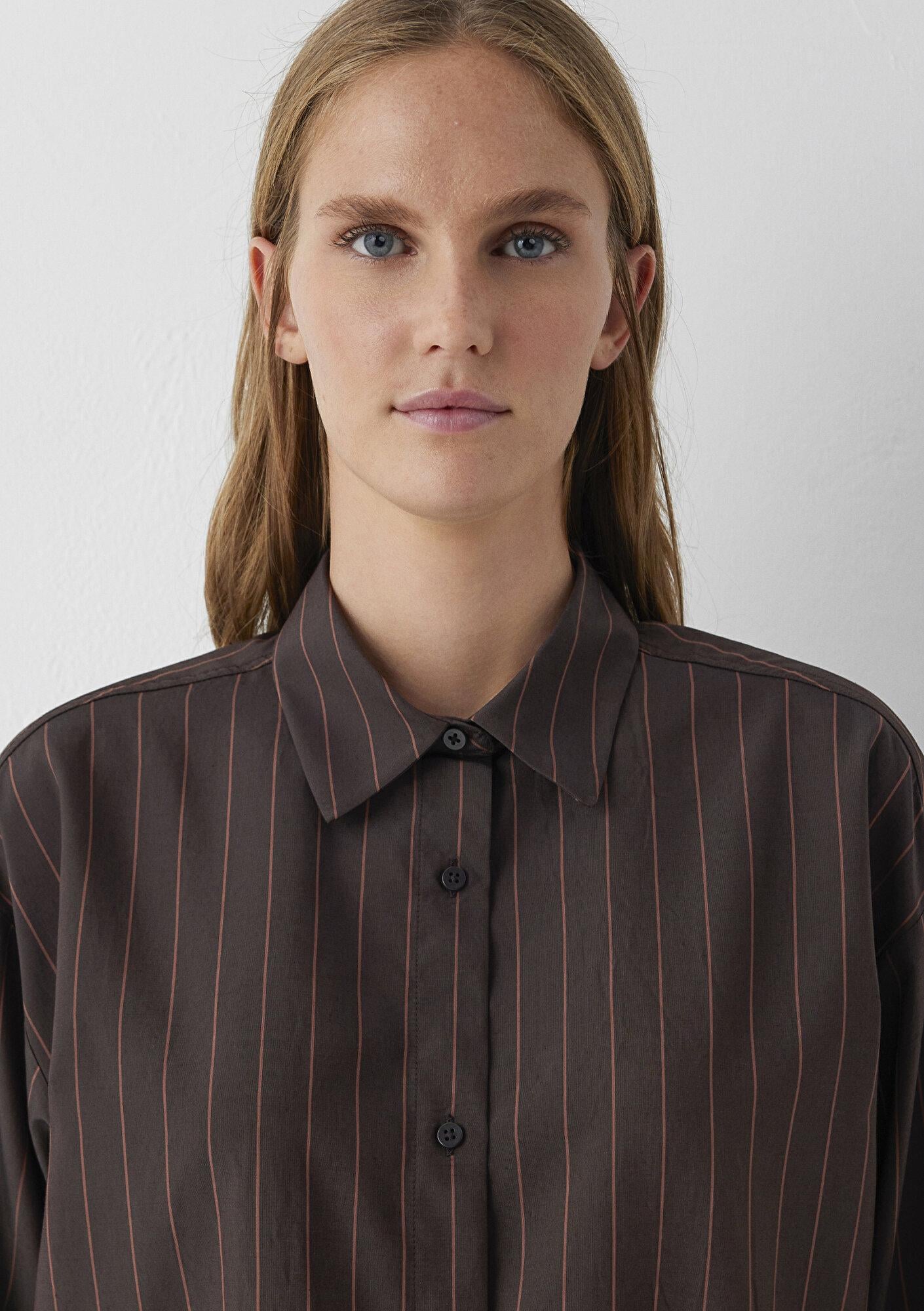 Mavi Çizgili Gömlek Oversize / Geniş Kesim 1220417-90777