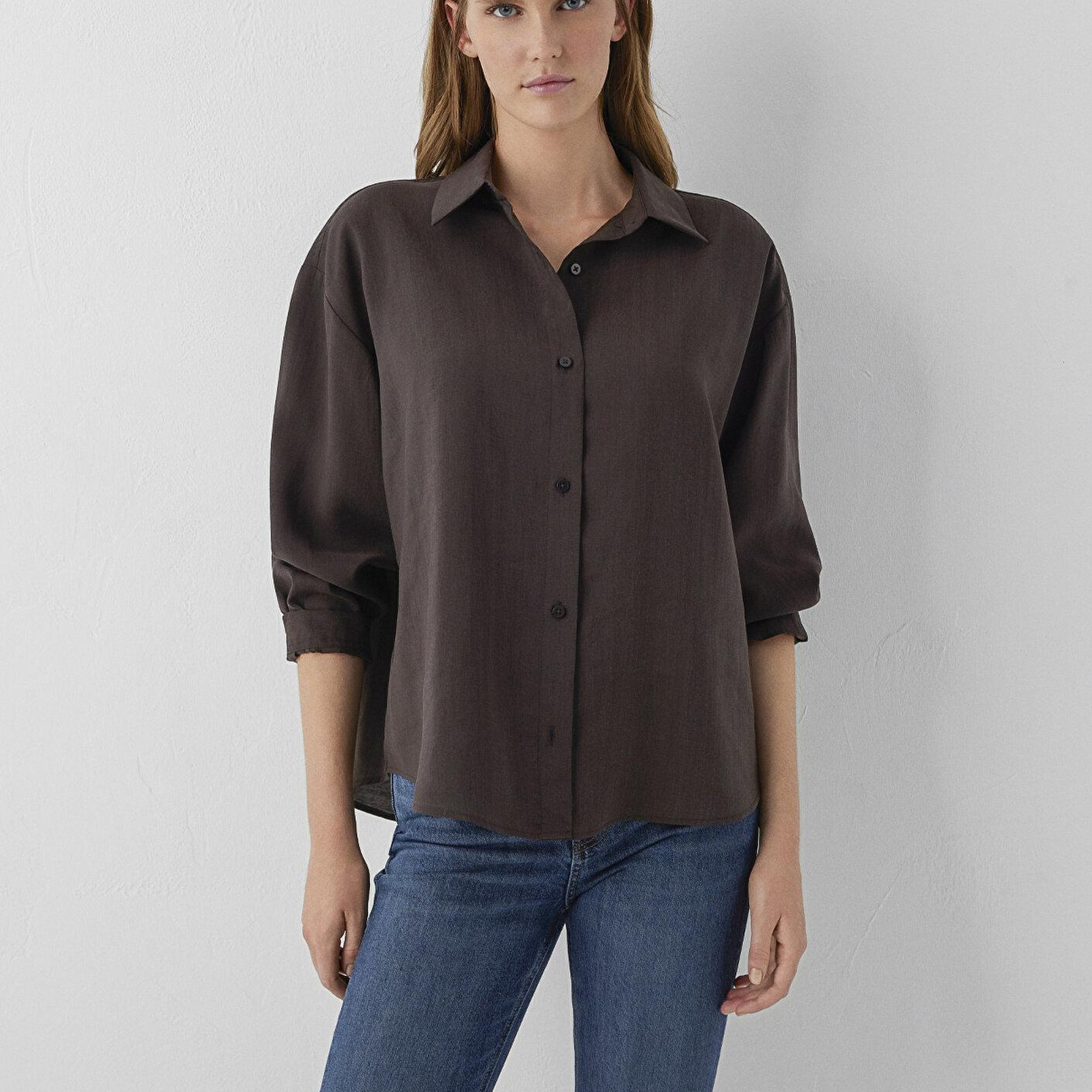 Mavi Kahverengi Gömlek Oversize / Geniş Kesim 1220416-89103