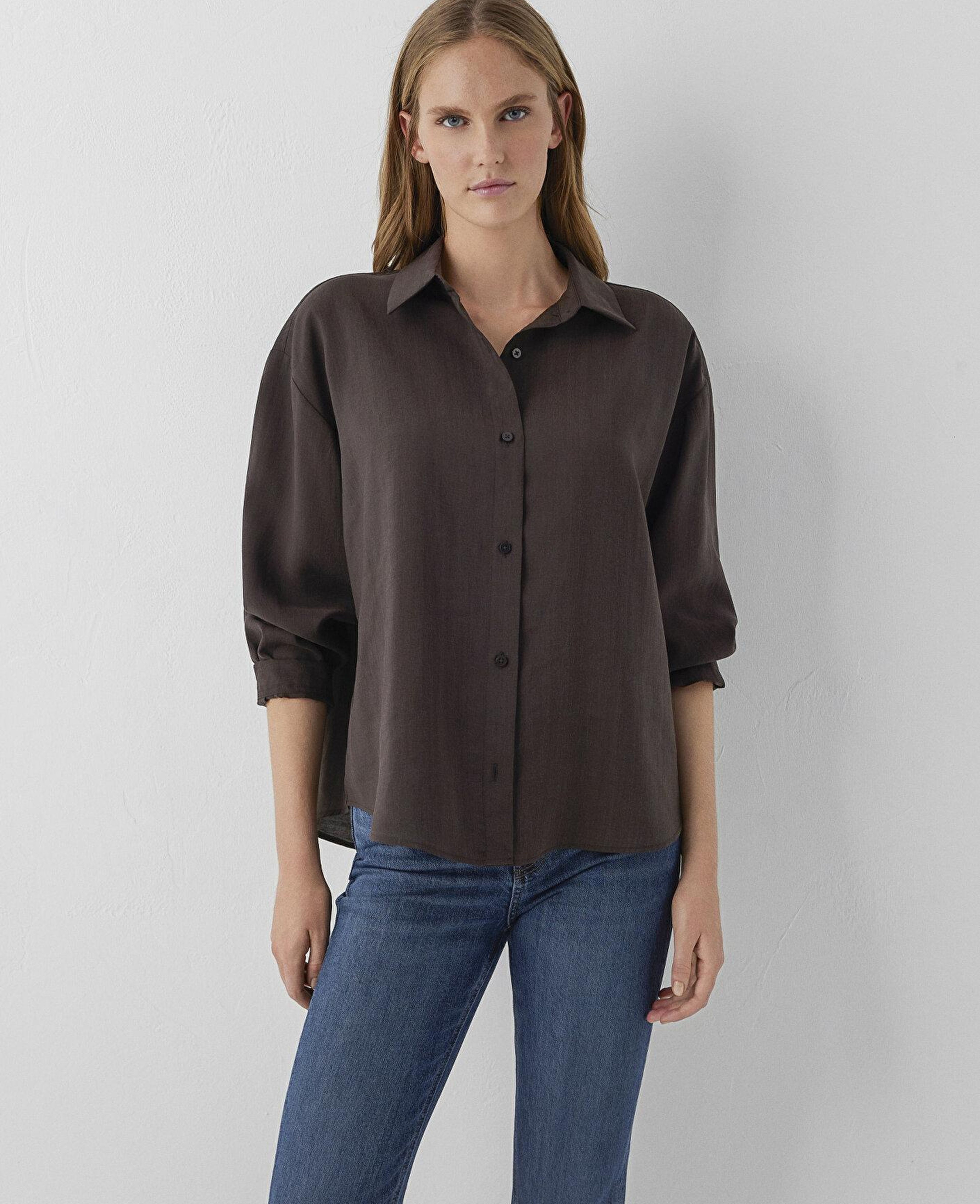Mavi Kahverengi Gömlek Oversize / Geniş Kesim 1220416-89103