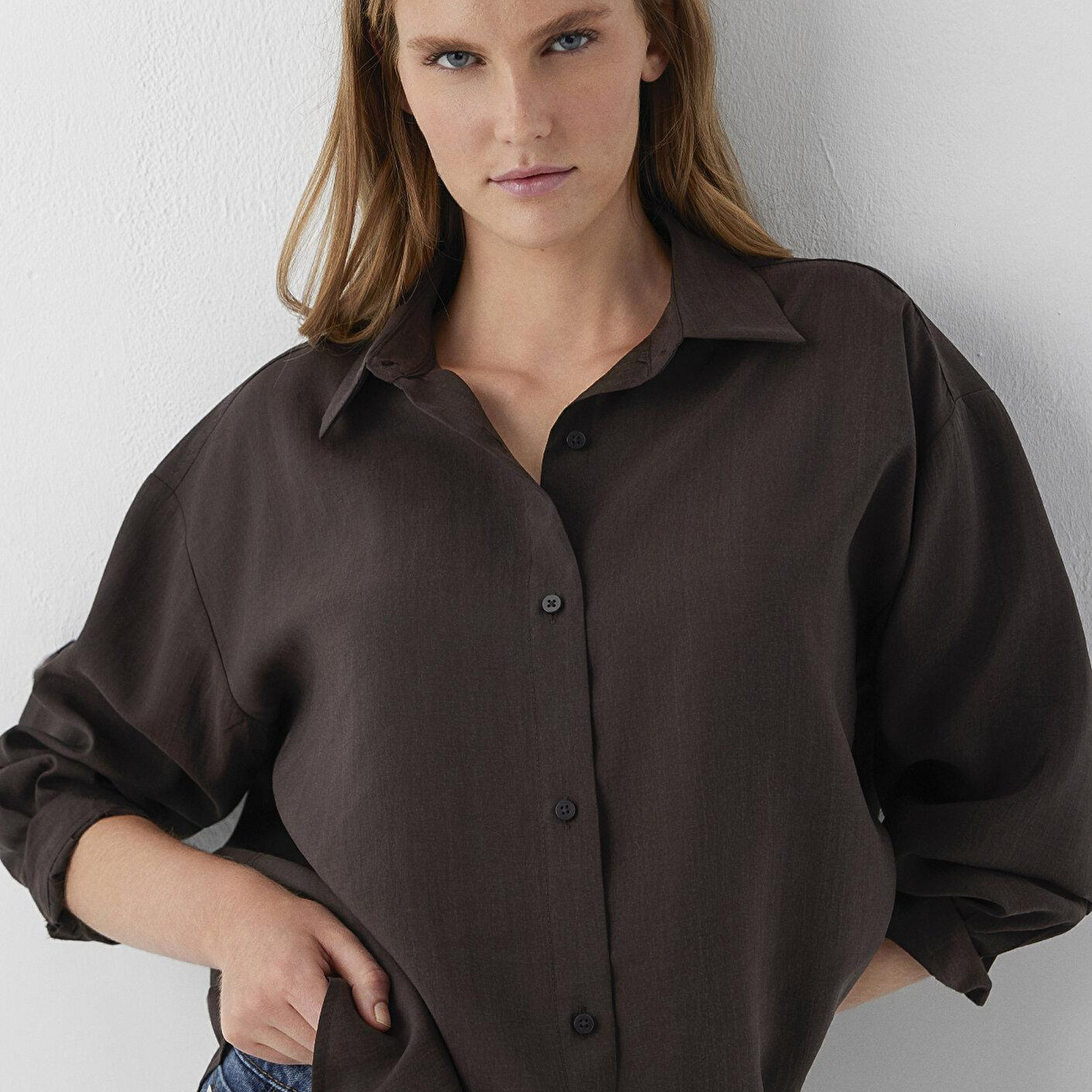 Mavi Kahverengi Gömlek Oversize / Geniş Kesim 1220416-89103
