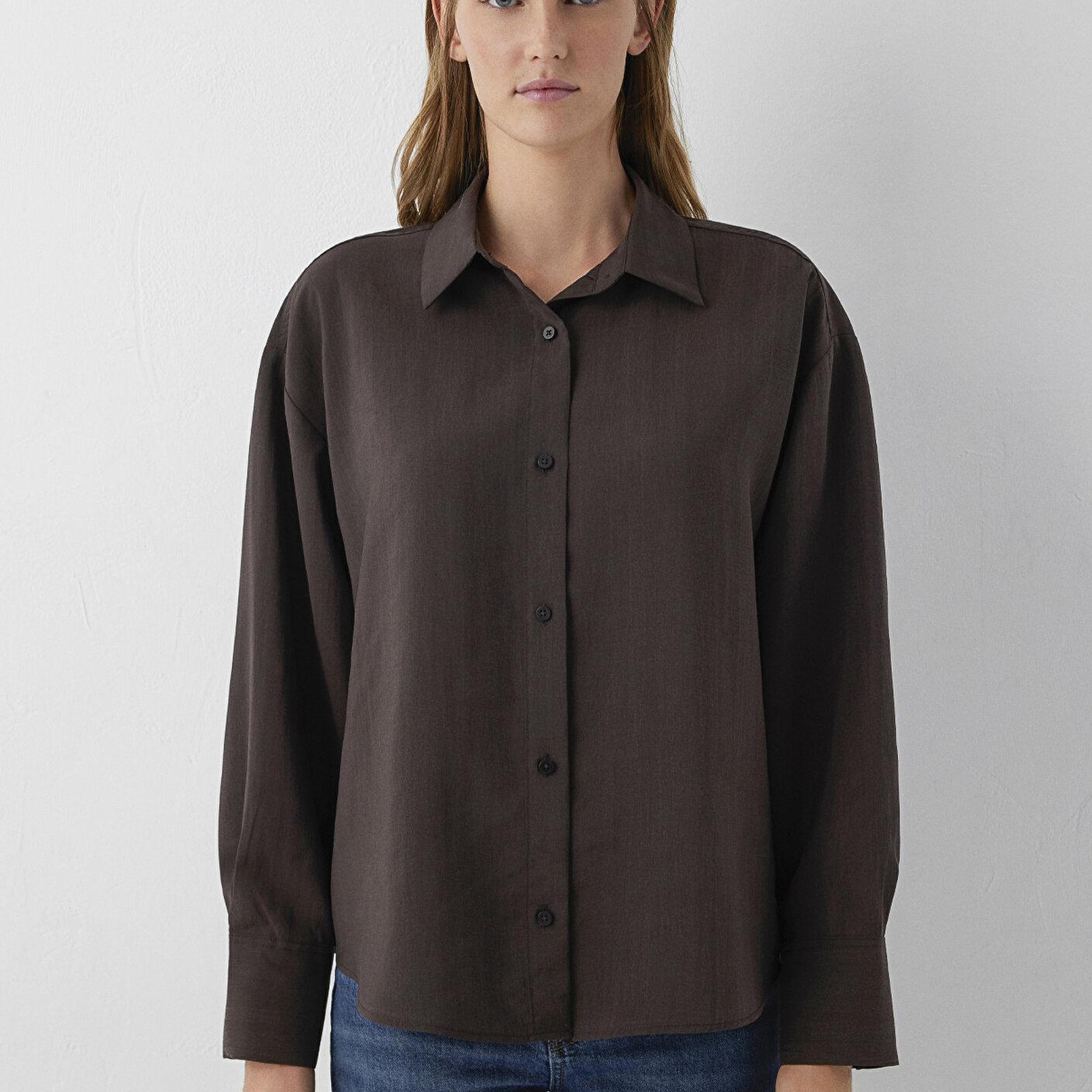 Mavi Kahverengi Gömlek Oversize / Geniş Kesim 1220416-89103