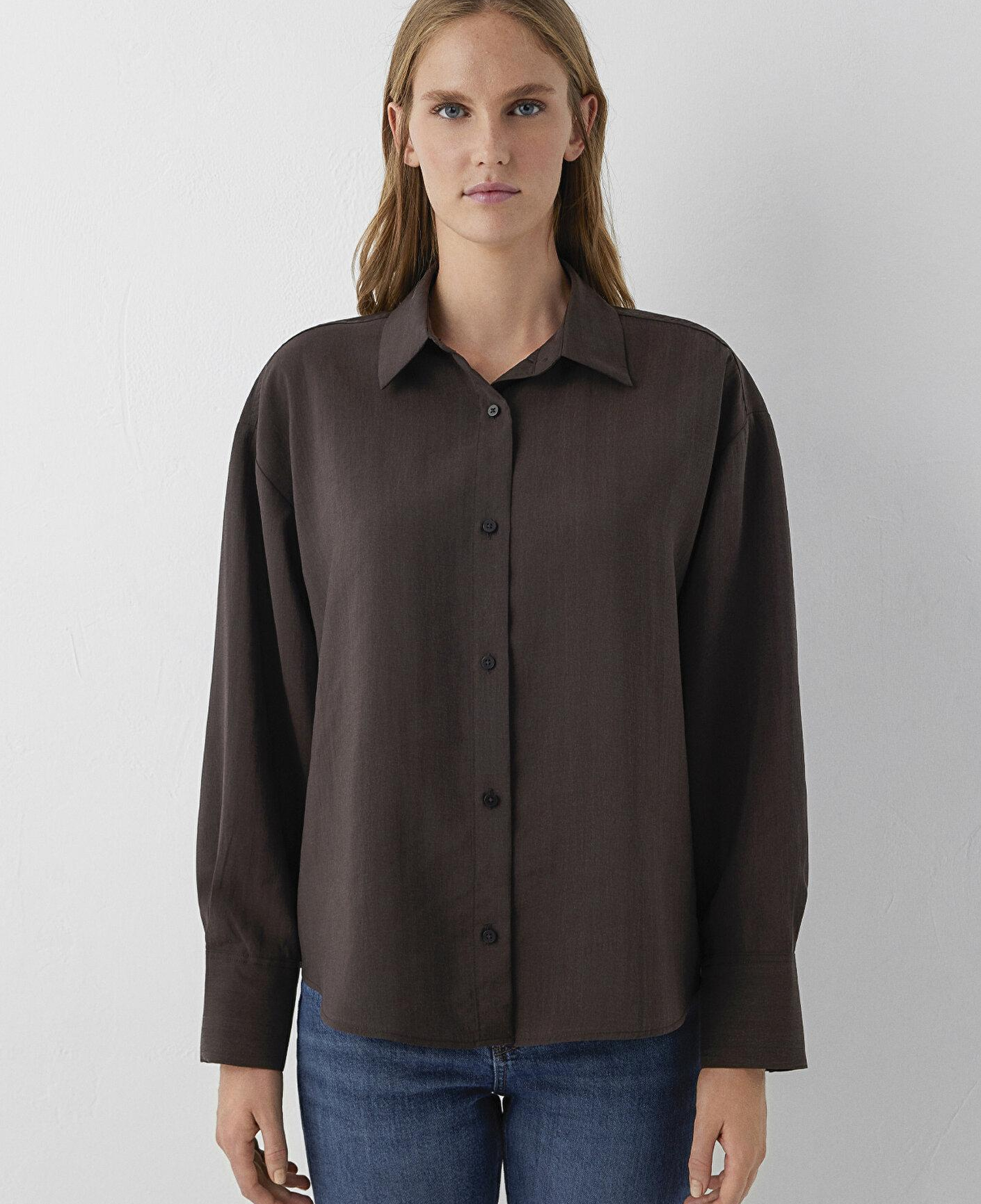 Mavi Kahverengi Gömlek Oversize / Geniş Kesim 1220416-89103