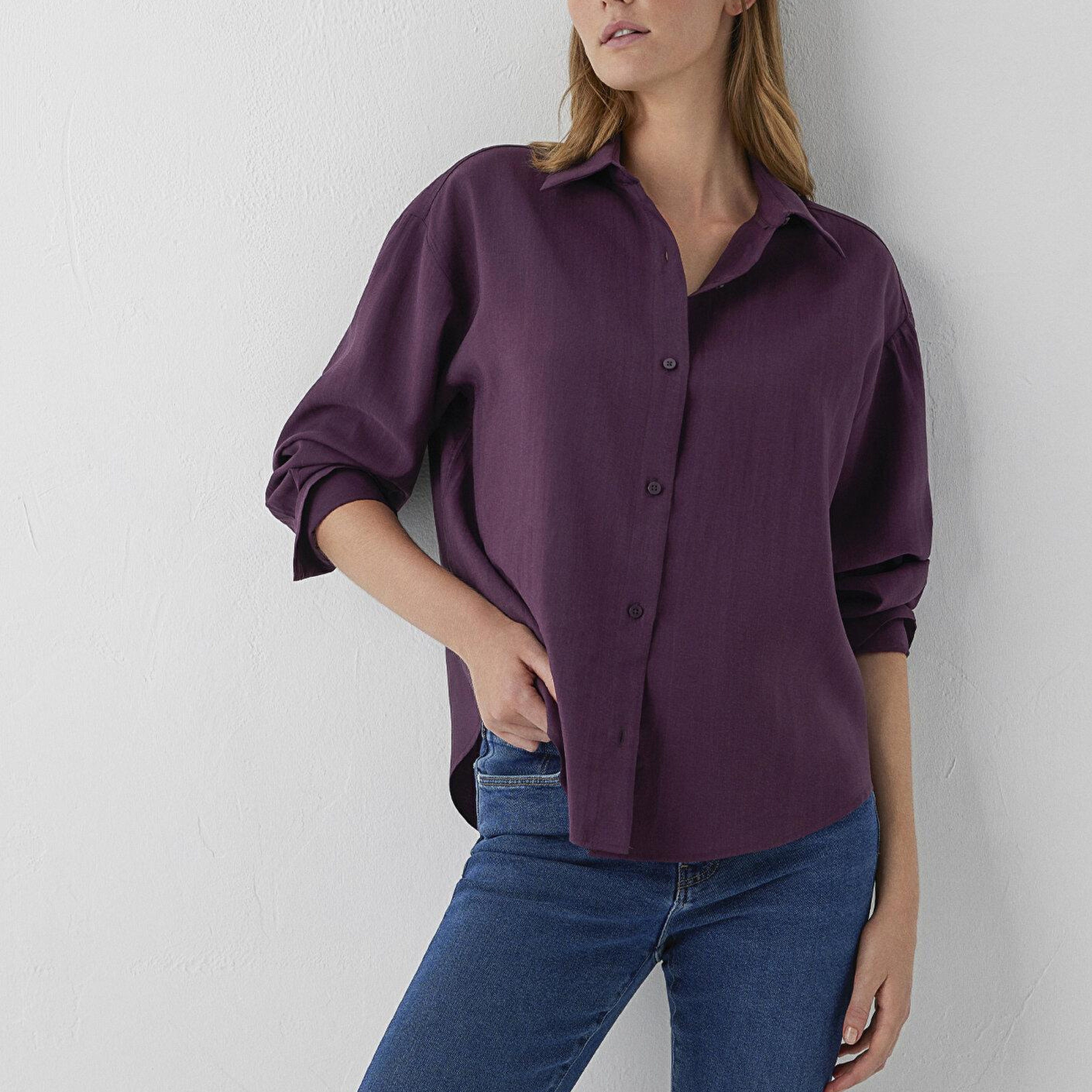 Mavi Mor Gömlek Oversize / Geniş Kesim 1220416-70674