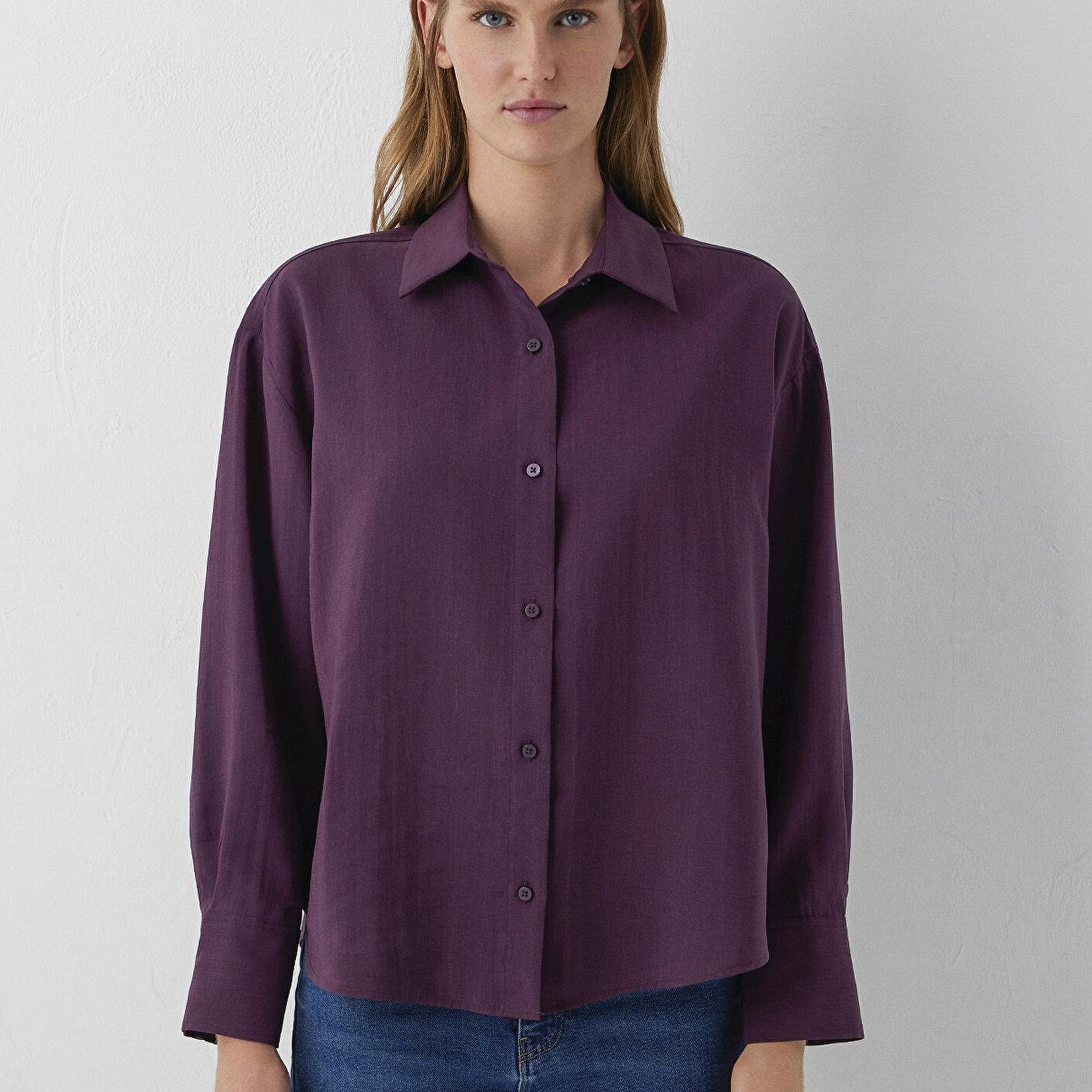 Mavi Mor Gömlek Oversize / Geniş Kesim 1220416-70674